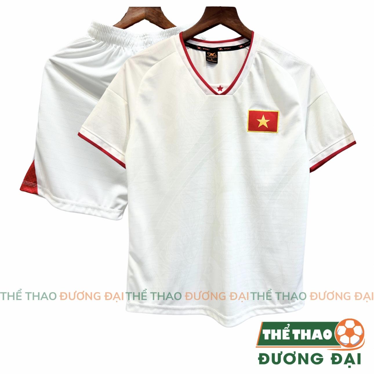 Quần Áo Bóng Đá ĐT Việt Nam HD Trắng Thun Mè S-Comf Thoáng Khí Thể Thao Đương Đại