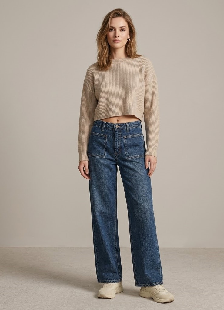 QJ117- Jeans ống rộng đậm