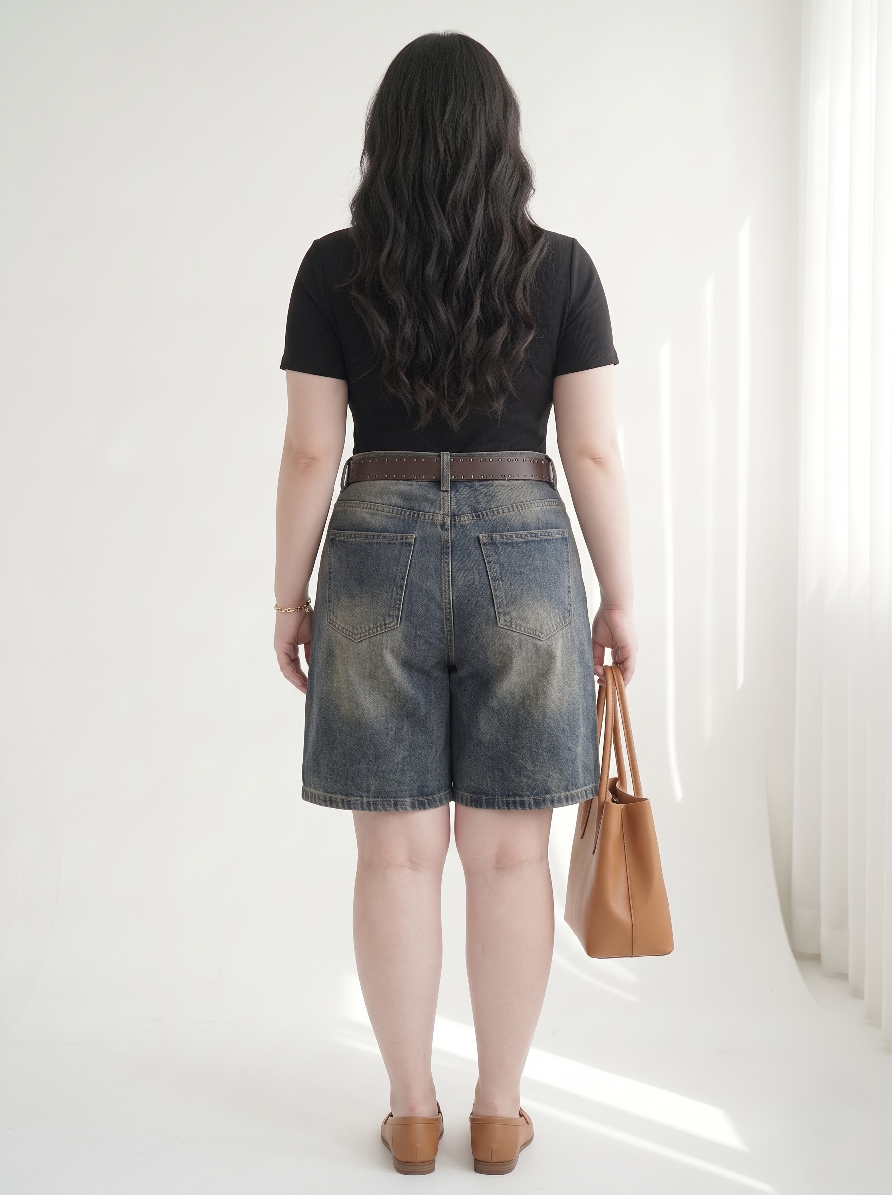 Quần Jean Lửng Sơn Phủ Dơ Bigsize Nữ Dáng A Rộng, Lưng Siêu Cao, Dài 65cm - Vừa 55–90kg - T-QSJ81