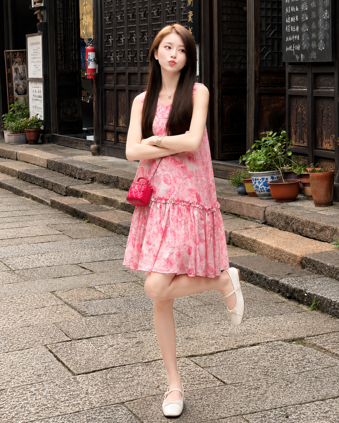 Đầm Hồng Hoa Nhí Dáng Xòe Nữ Tính_thumbnail_3