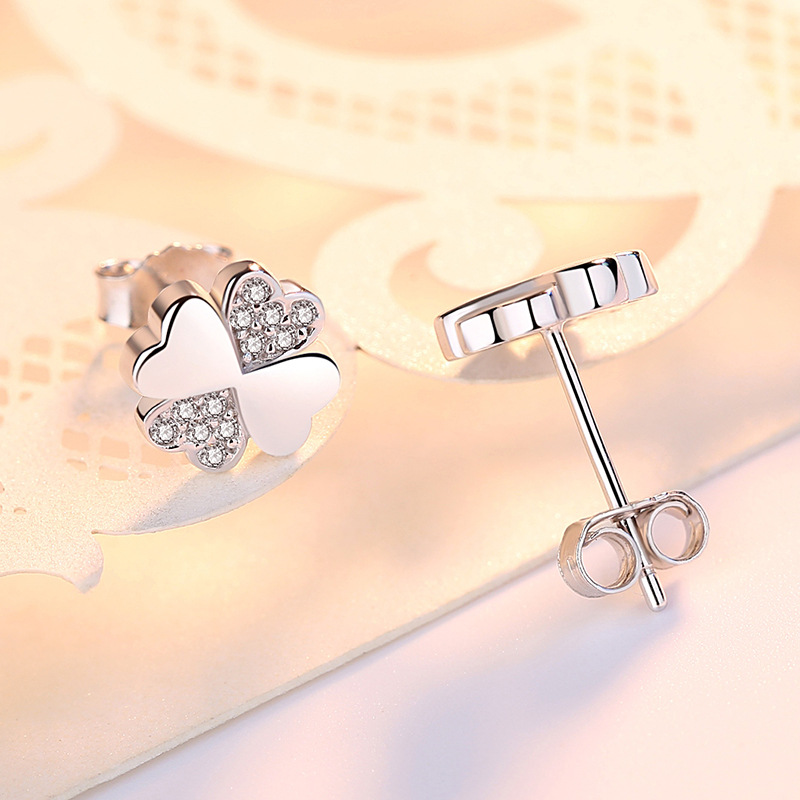 Bông Tai Bạc S925 Mẫu Cỏ Bốn Lá Đính Đá Zircon May Mắn HTT052_thumbnail_1