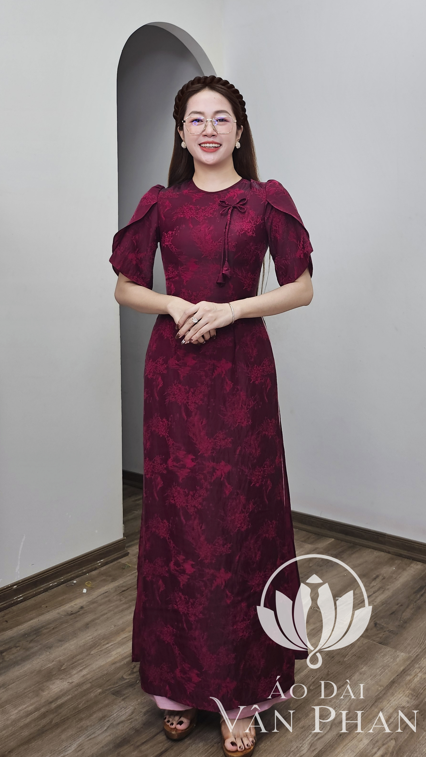 A3283 áo dài cổ khít tay búp sen tơ tằm tím nho_thumbnail_2