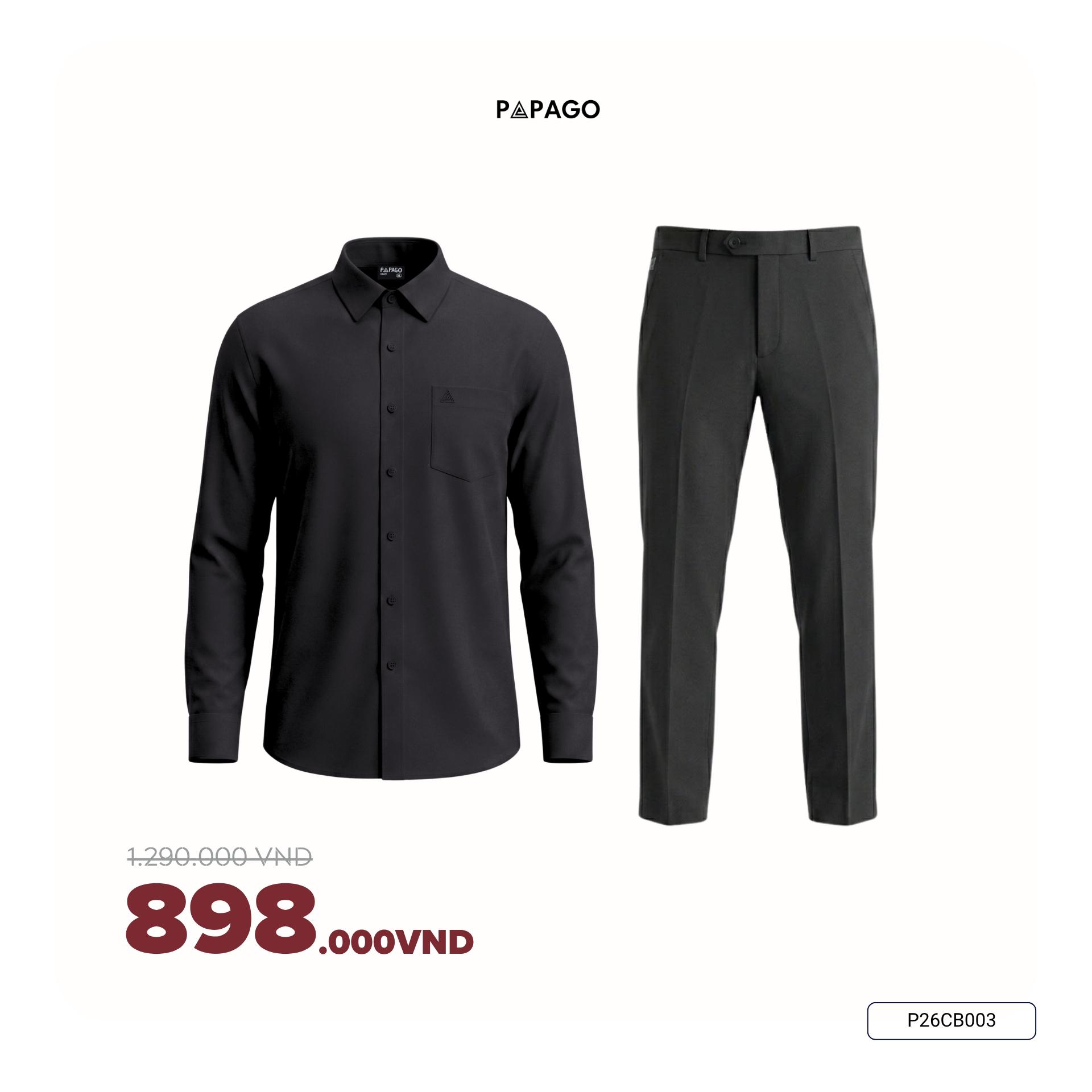 [Tặng Áo] Combo Áo Sơ Mi Nam Trắng Đen Vải Lụa & Quần Âu Vải Poly Trung Niên PAPAGO - P26CB003_thumbnail_3