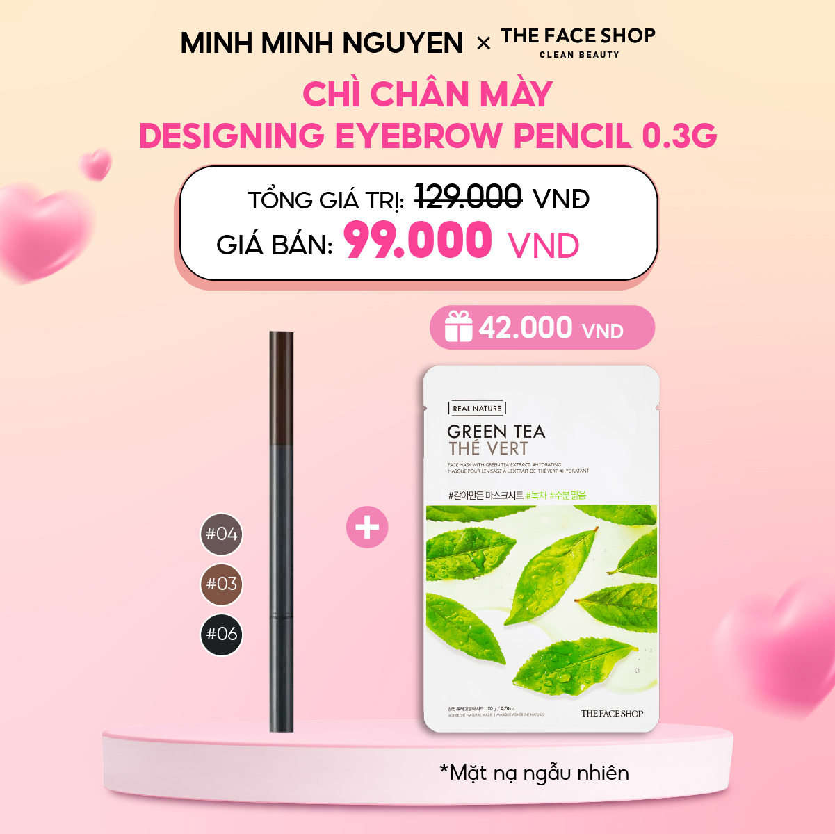 Chì Chân Mày Designing Eyebrow Pencil 0.3g (tặng 1 mask Real Nature)