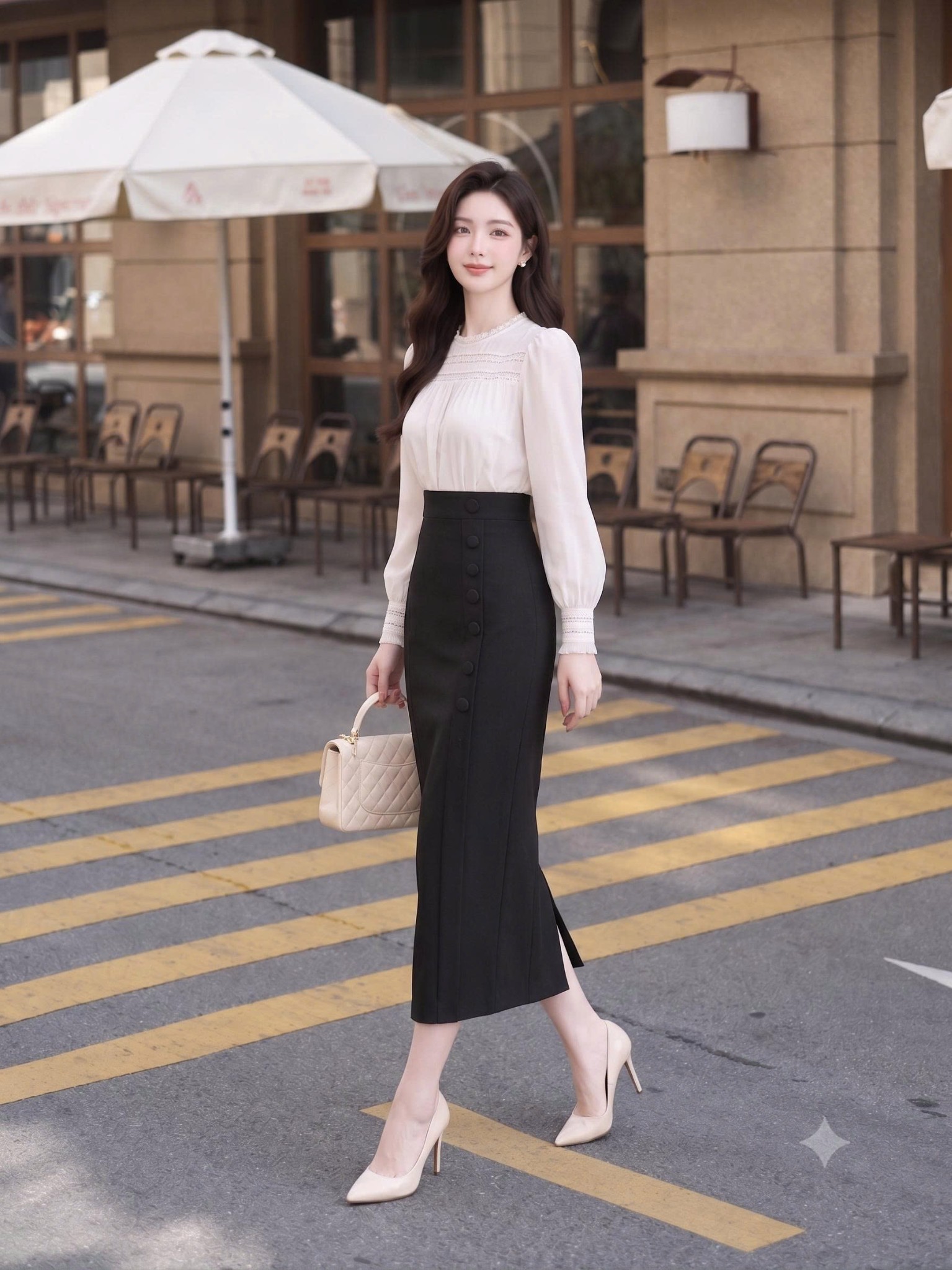 Chân đầm bút chì dài xẻ sau LIVIA màu ĐEN