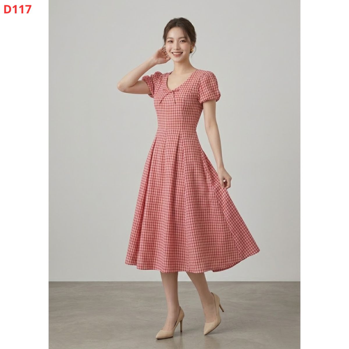 D117 - Đầm midi caro đỏ_thumbnail_2