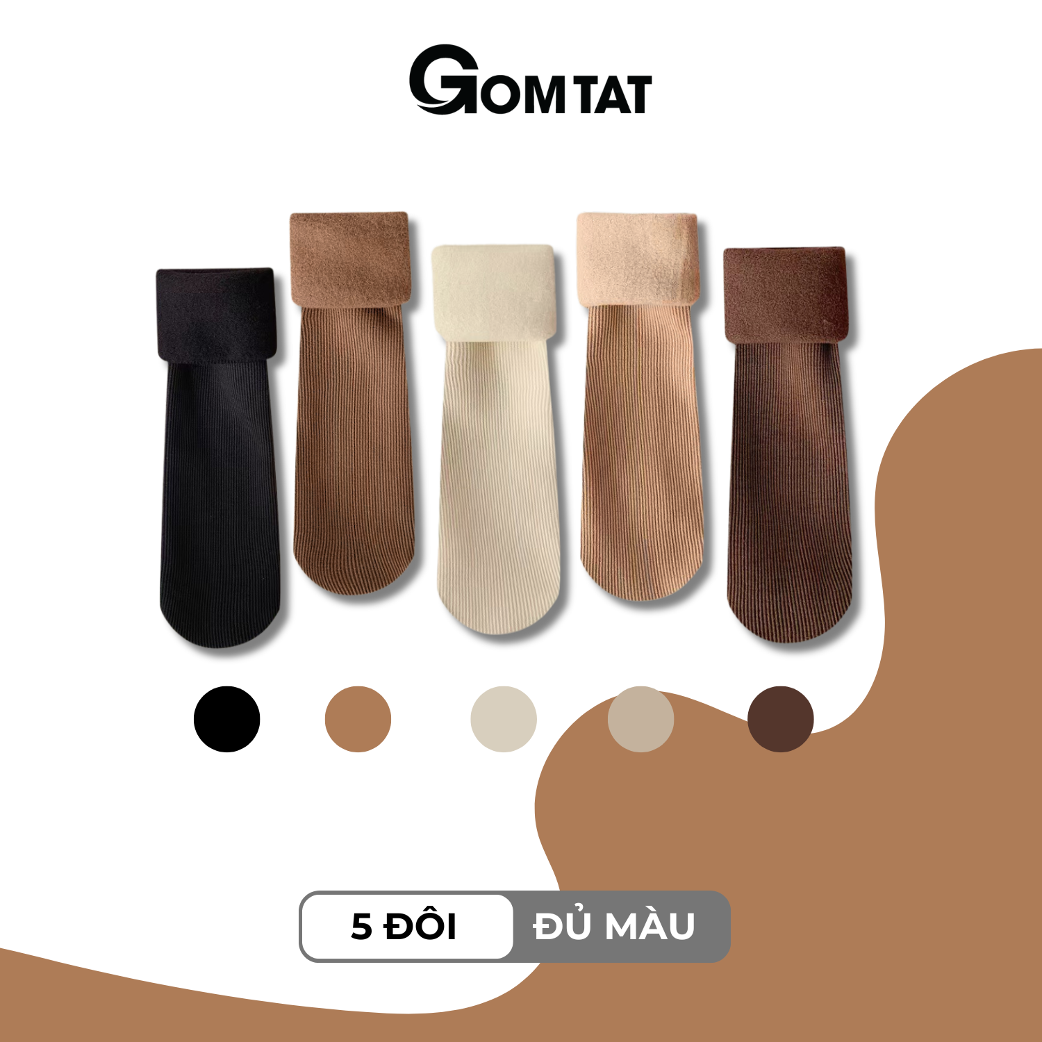 Combo 5 đôi tất lông cổ cao nữ giữ ấm GOMTAT, vớ nữ mùa đông chất liệu cotton mềm mại, thoáng khí - OAS-1709