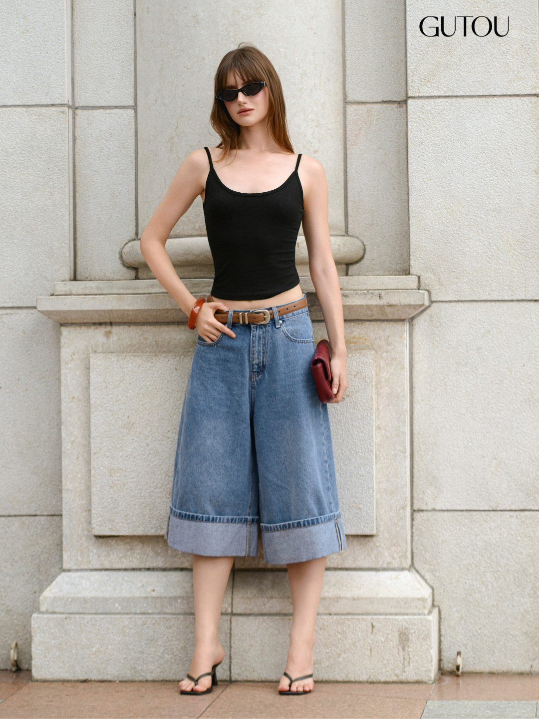 [ GUTOU ] Quần Jean Ngố Ống Suông Lai Gập Denim Casual_thumbnail_4