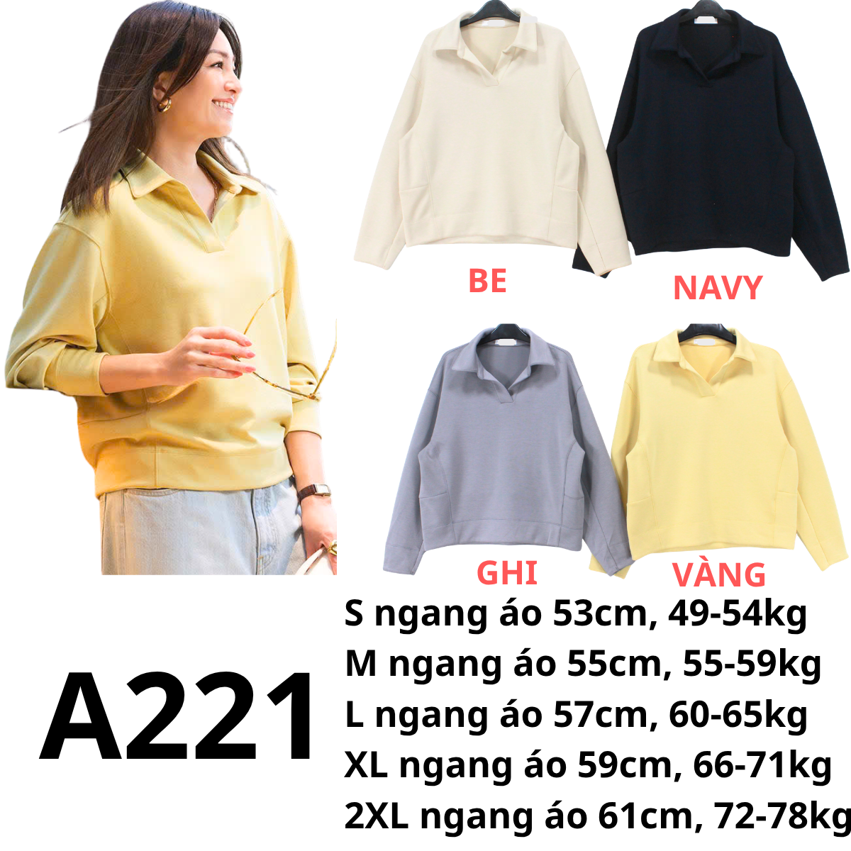 A221 - Áo sweater cổ bẻ