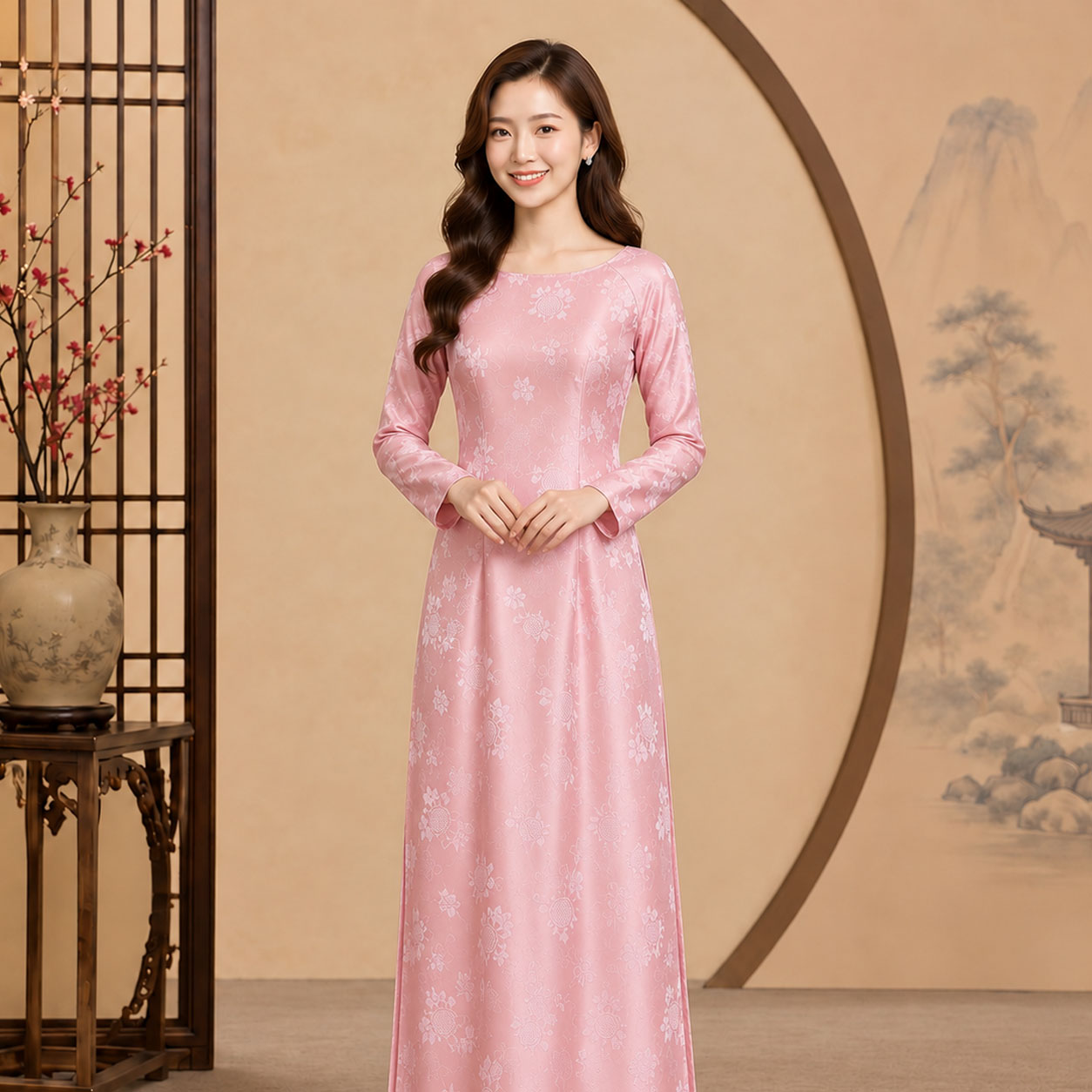 Áo Dài Truyền Thống Nữ Cổ Truyền Gấm Tơ Cao Cấp Sang Trọng TT26-02_thumbnail_5