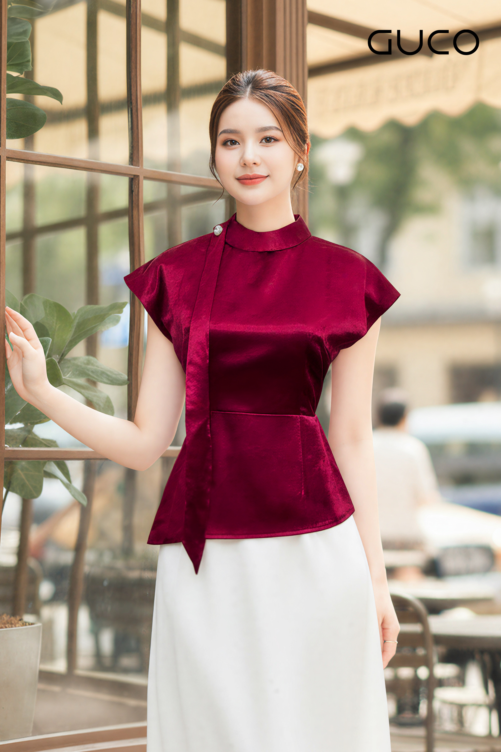 ÁO KIỂU CỔ LỌ DÂY NƠ ĐÍNH ĐÁ - ĐỎ_thumbnail_1