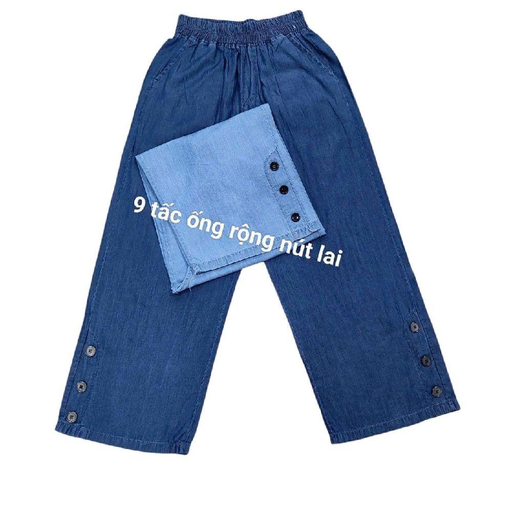 Quần jean ống rộng dài 9 tấc nút lai - Thiết kế thời trang