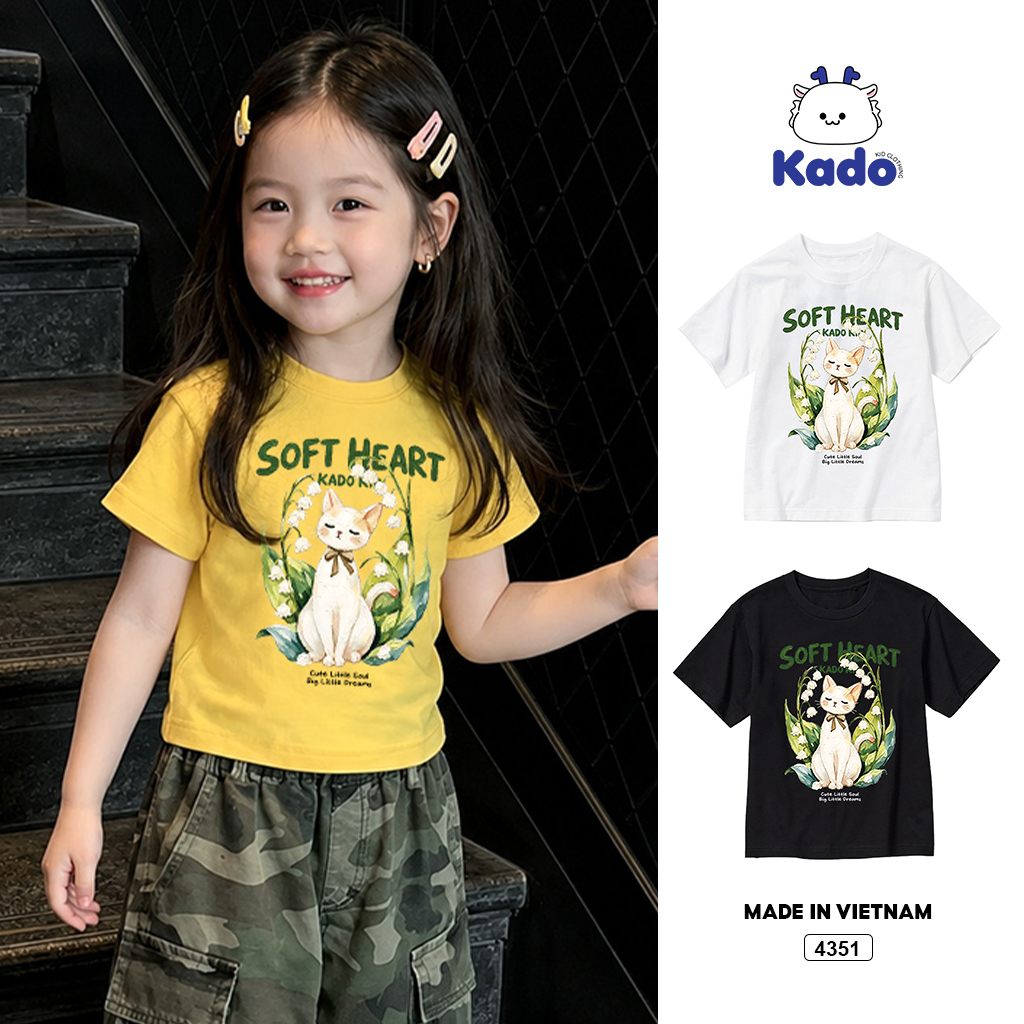 Áo thun bé trai bé gái form rộng Soft Heart Cat Kado 4351