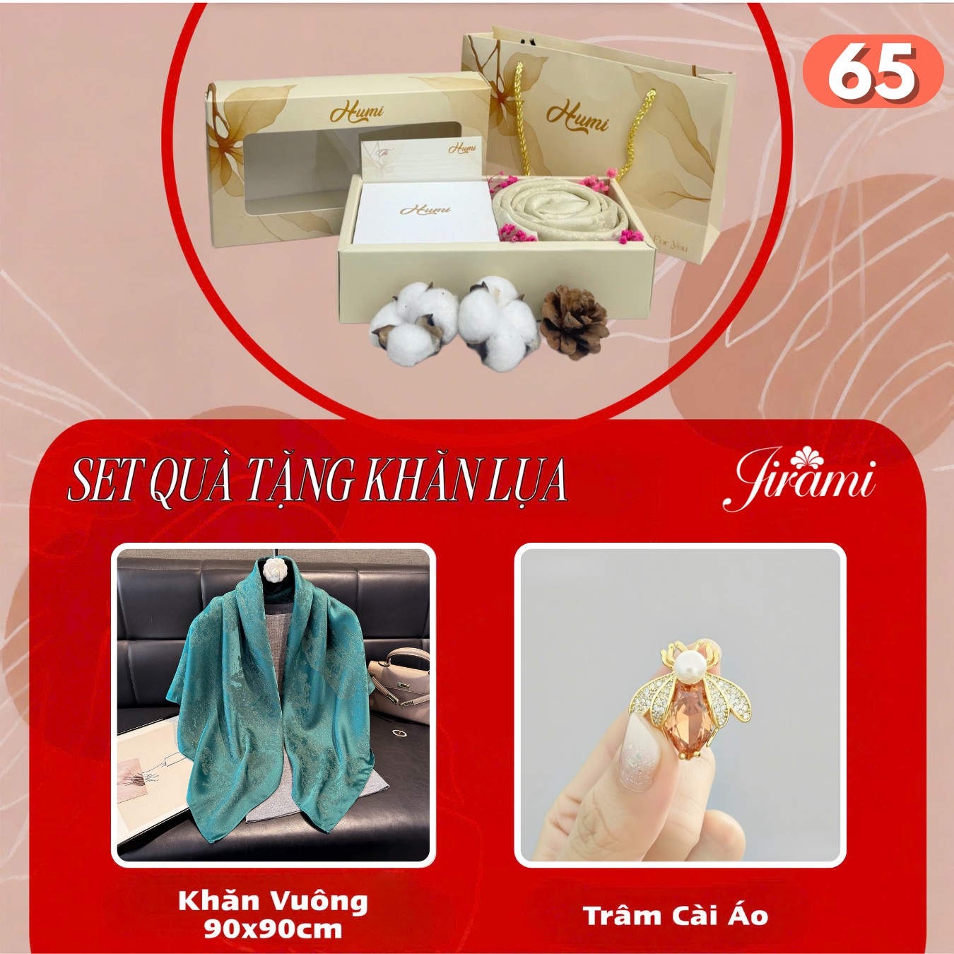 BỘ QUÀ KHĂN VUÔNG KIM TUYẾN 90X90CM + TRÂM CÀI (SQ-65)