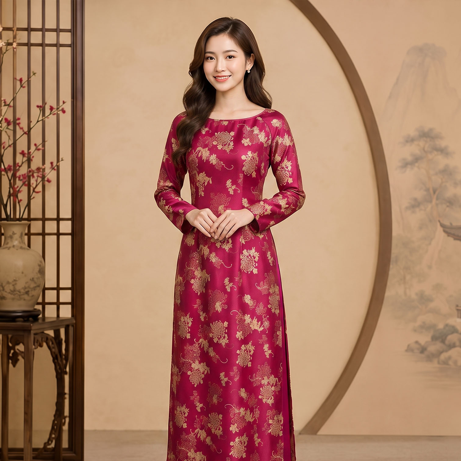 Áo Dài Truyền Thống Nữ Cổ Truyền Gấm Tơ Cao Cấp Sang Trọng TT26-02_thumbnail_7