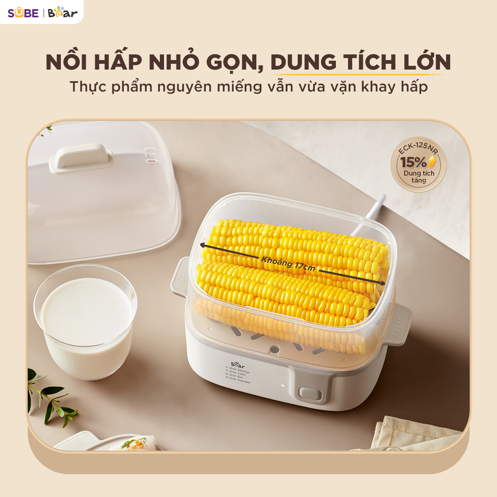 Nồi Hấp Điện Đa Năng 3L 2 Tầng Bear ECK-125NR Hấp Bánh Bao Hấp Trứng Hấp Đồ Ăn Dặm_thumbnail_6