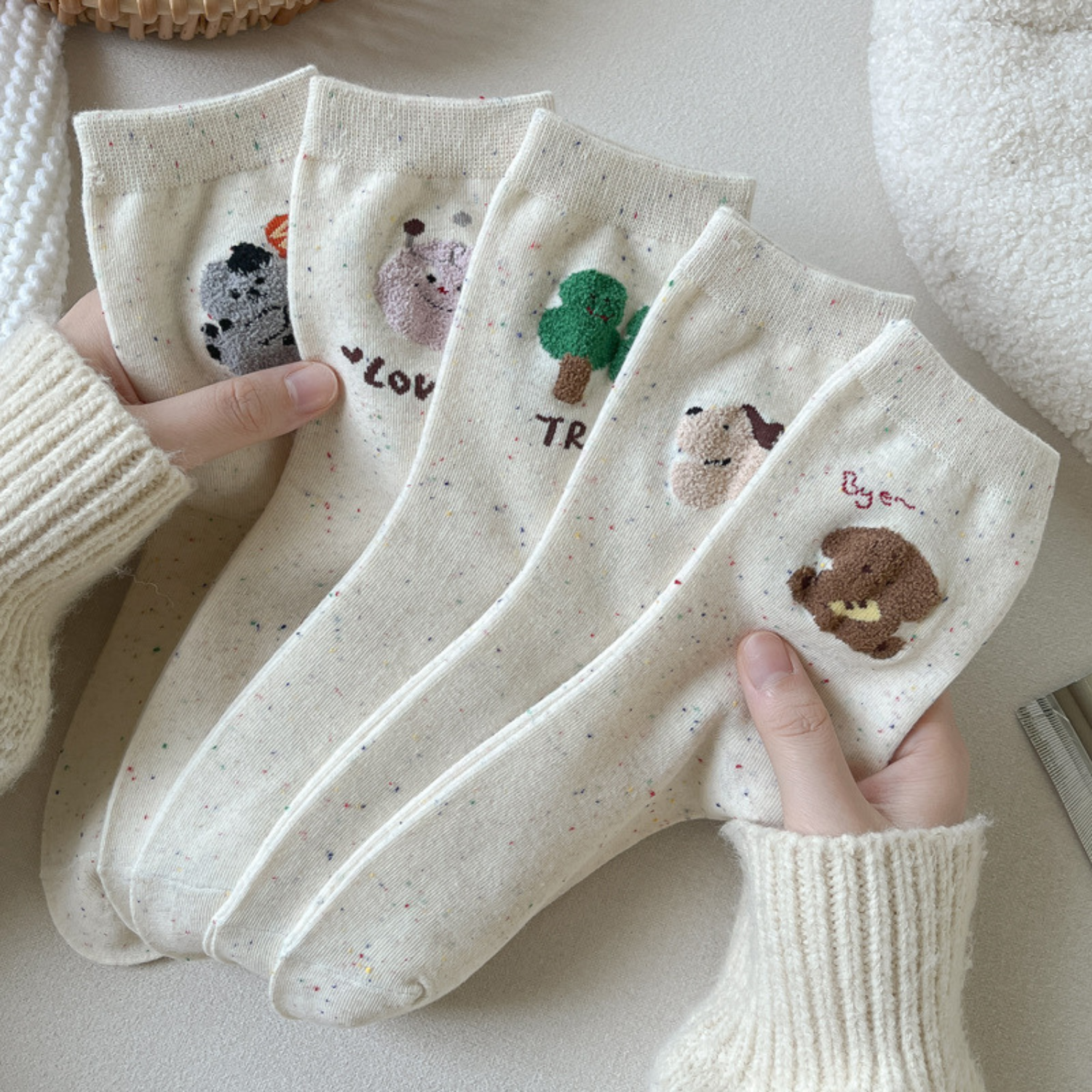 Set 5 đôi tất cao cổ nữ họa tiết cây thú GOMTAT, vớ chân phong cách Hàn Quốc cute, chất cotton mềm mịn – JIN-2518-CB5_thumbnail_7