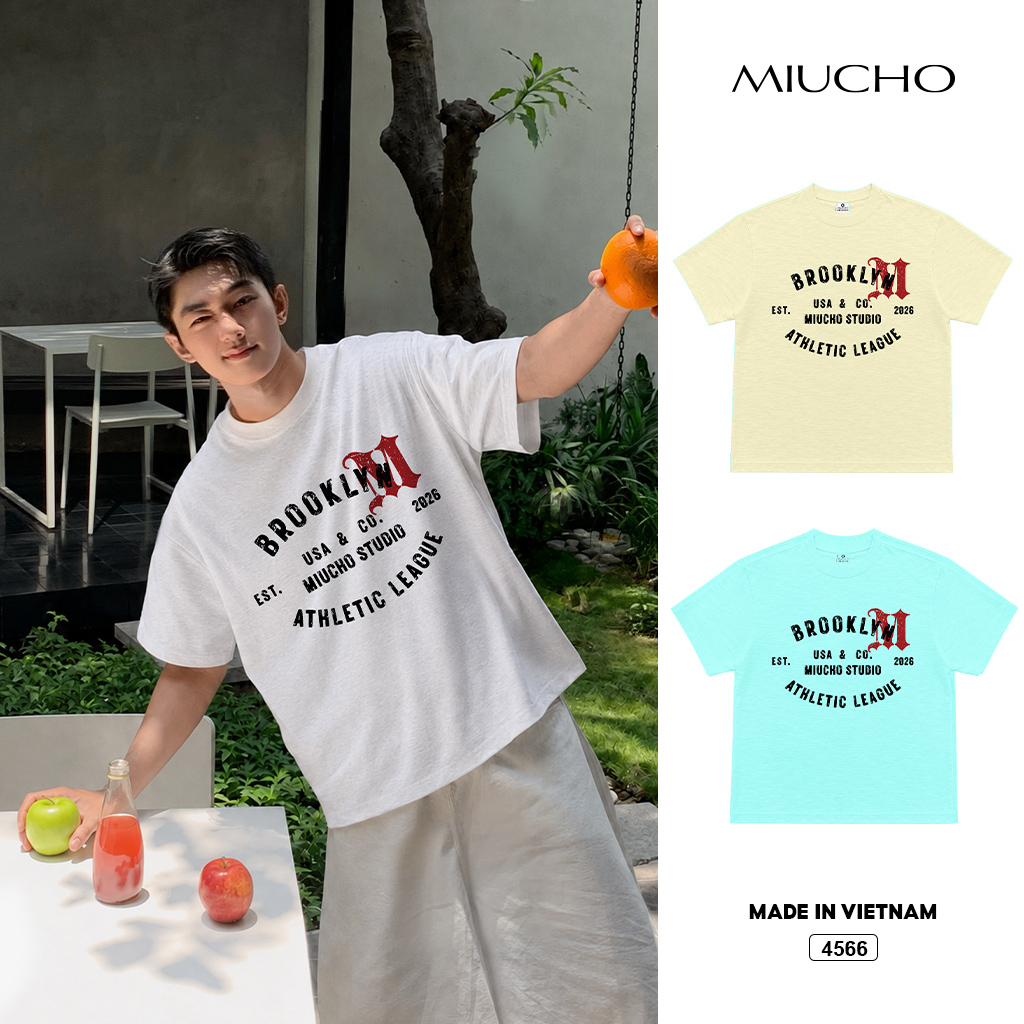 Áo thun boxy cotton xước Miucho phong cách thể thao Mỹ 4566
