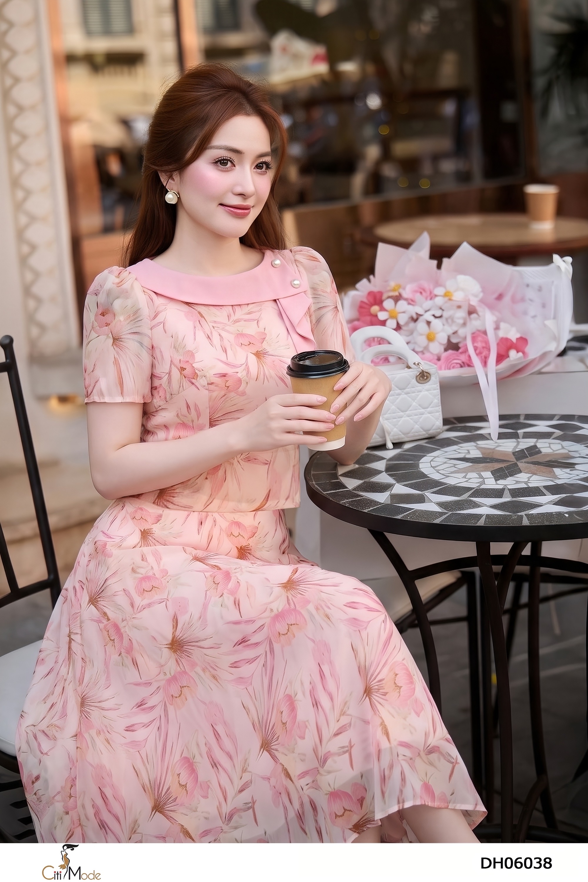 Đầm xòe hồng giả set cổ phối vạt cách điệu_thumbnail_4