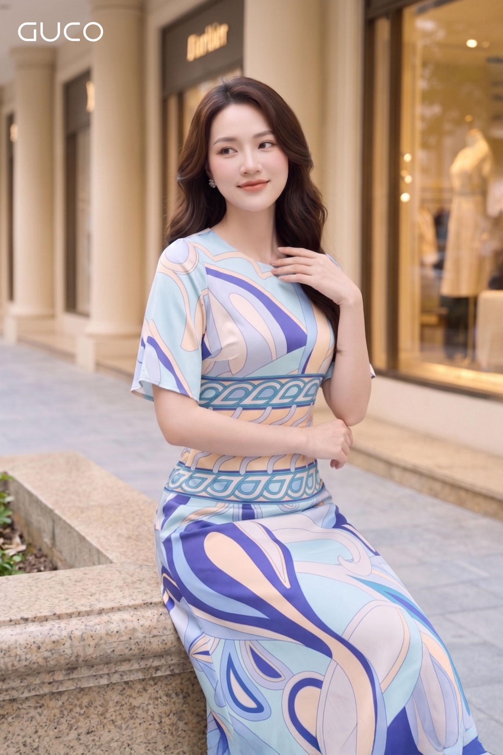 Đầm Suông Cổ Tròn In Họa Tiết