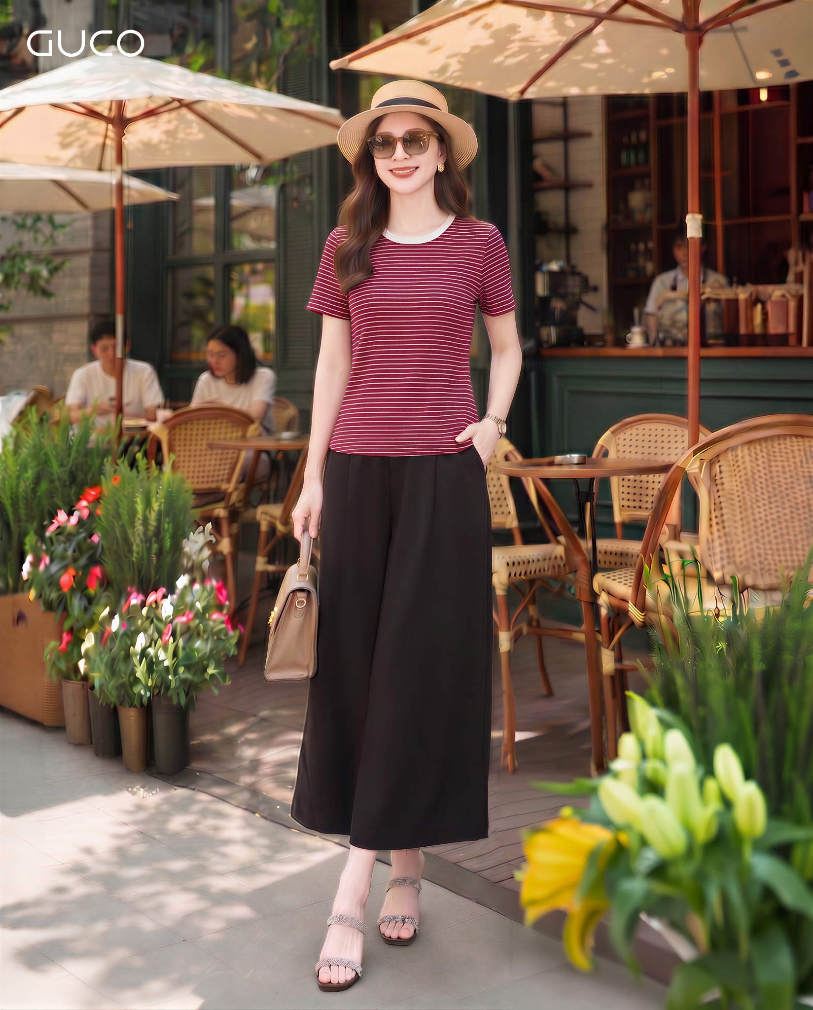 GUCO Áo Thun Sọc Ngang Đỏ Basic