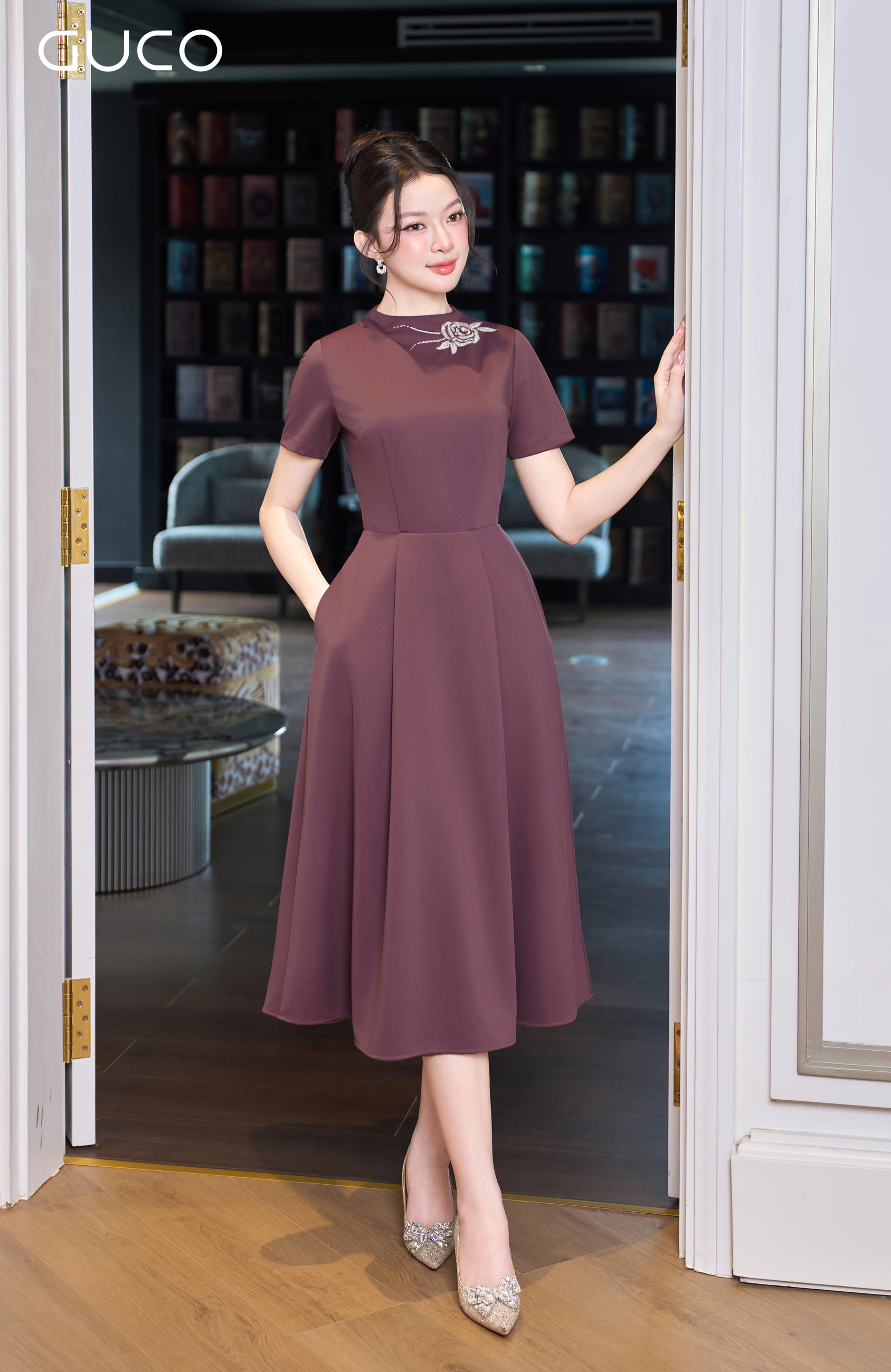 ĐẦM XÒE DỰ TIỆC ĐÍNH CƯỜM HOA - HỒNG RUỐC