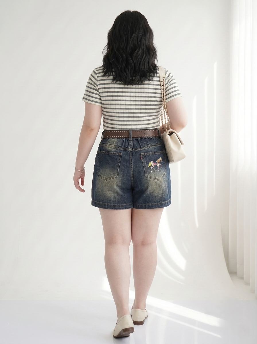 Quần Short Jean Lửng Ép Đá Bigsize Lưng Thun Sau - Đen, Trắng, Xanh Nhạt, Xanh Đậm - Vừa 55–90kg - T-QSJ75_thumbnail_3