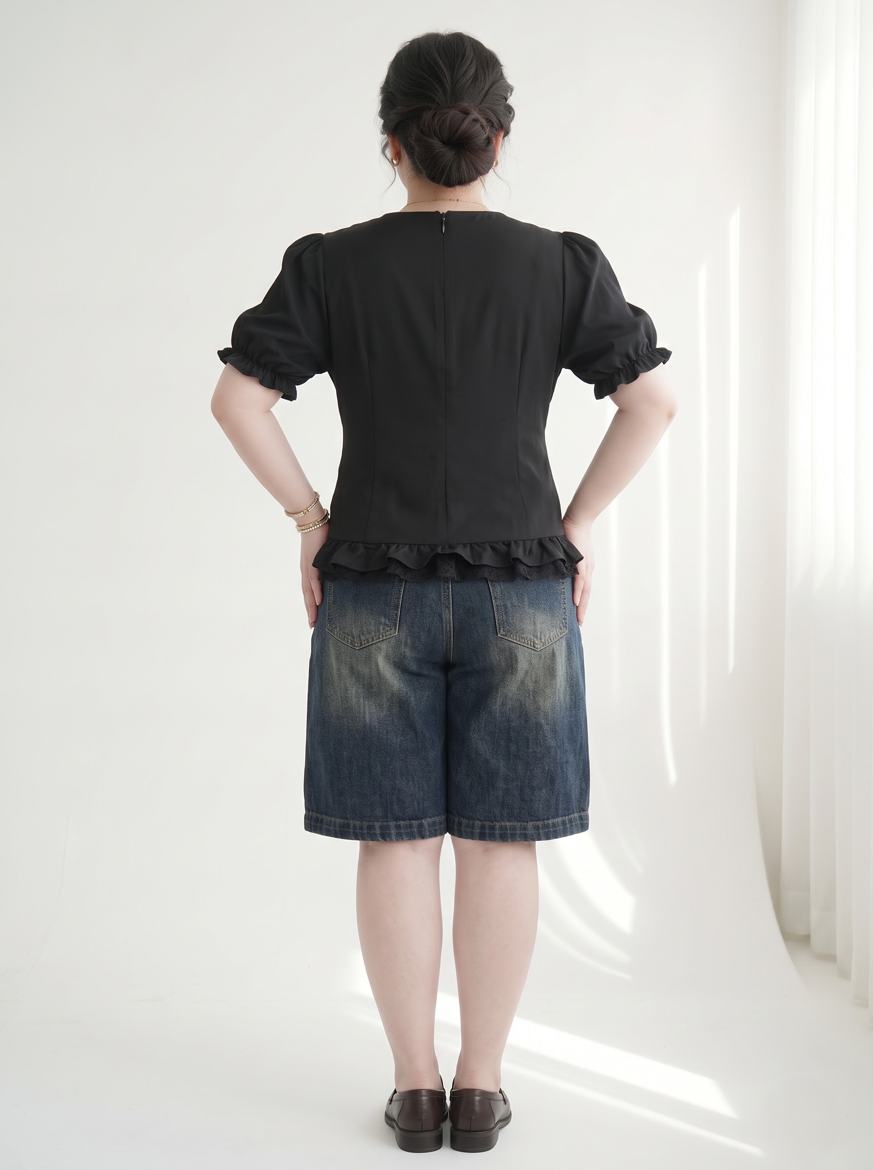 Quần Jean Lửng Bigsize Nữ Lưng Thun Đính Đá Dáng A Rộng Dài 65cm - Xanh Đậm/Xanh Nhạt - Vừa 55–90kg - T-QSJ83