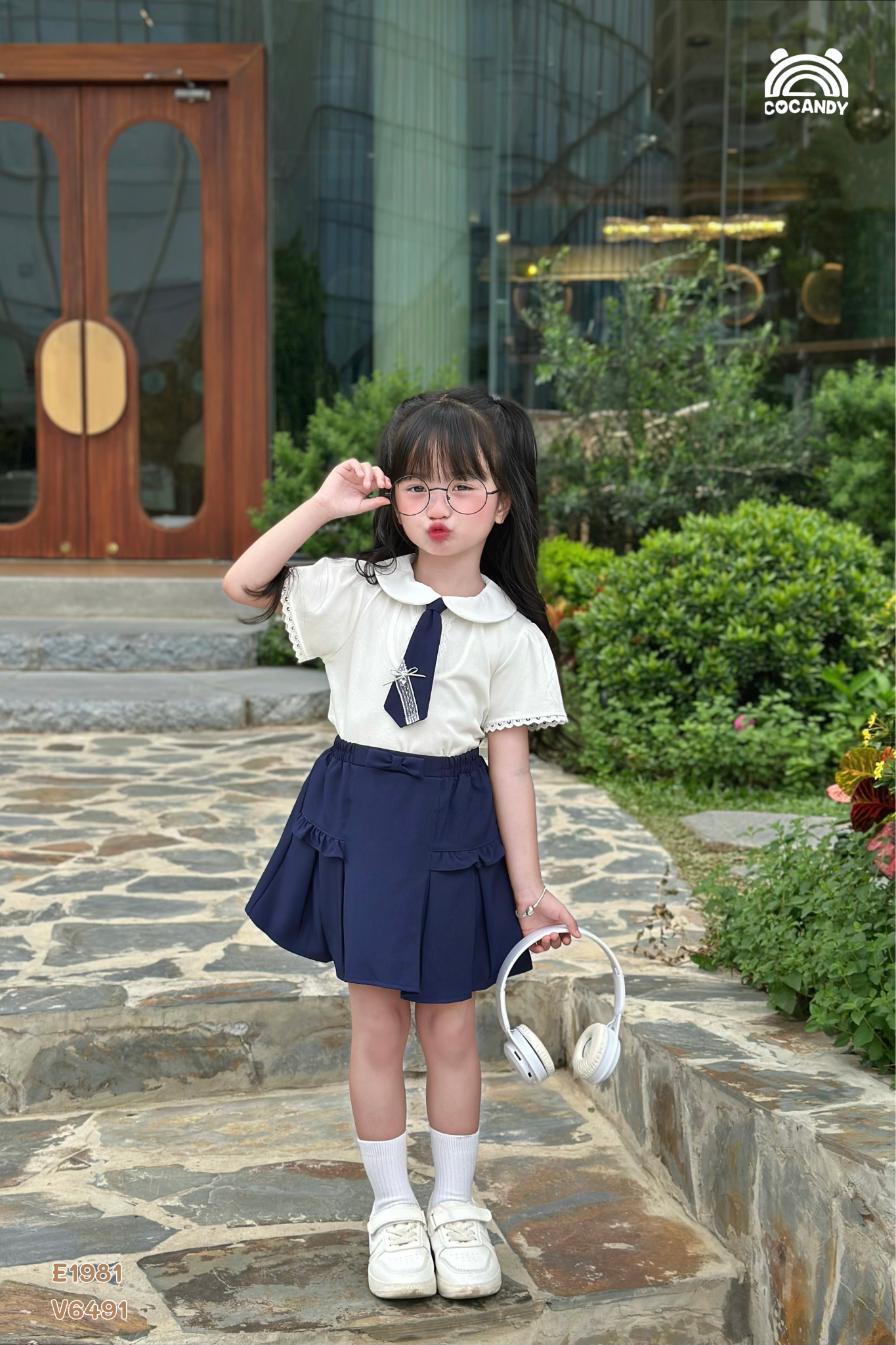 Chân váy cộc XANH nhún cạnh phối nơ xếp ly_thumbnail_4