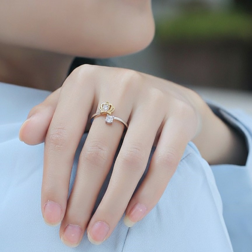 Nhẫn Nữ Đính Đá Hình Vương Miện Bạc S925 Sang Trọng NNS015 Trắng - Vàng_thumbnail_2