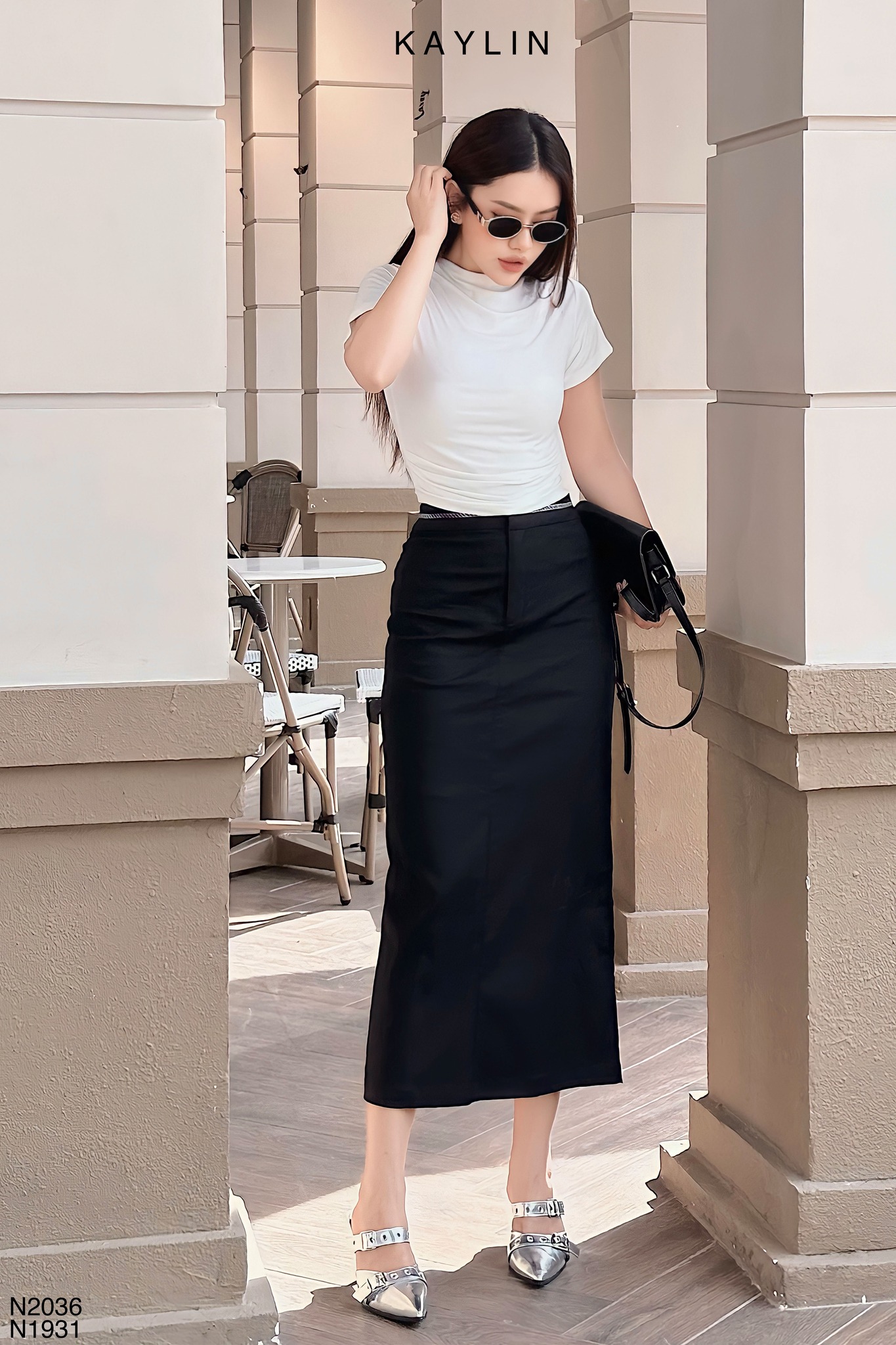 Áo thun cổ lọ nhún eo KAYLIN