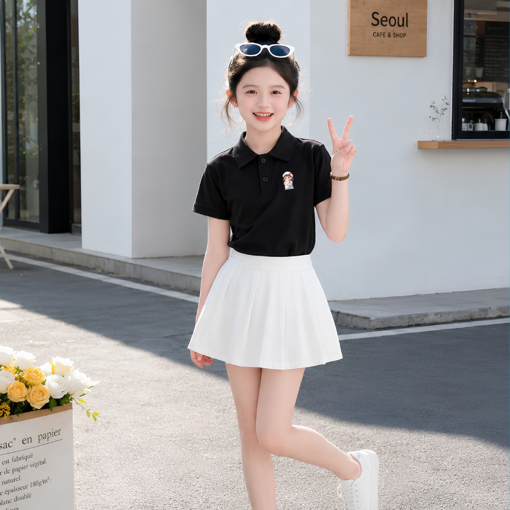 Áo polo bé gái in hình CÔ GÁI ÔM MÈO - Loza Kids PL3647_thumbnail_3