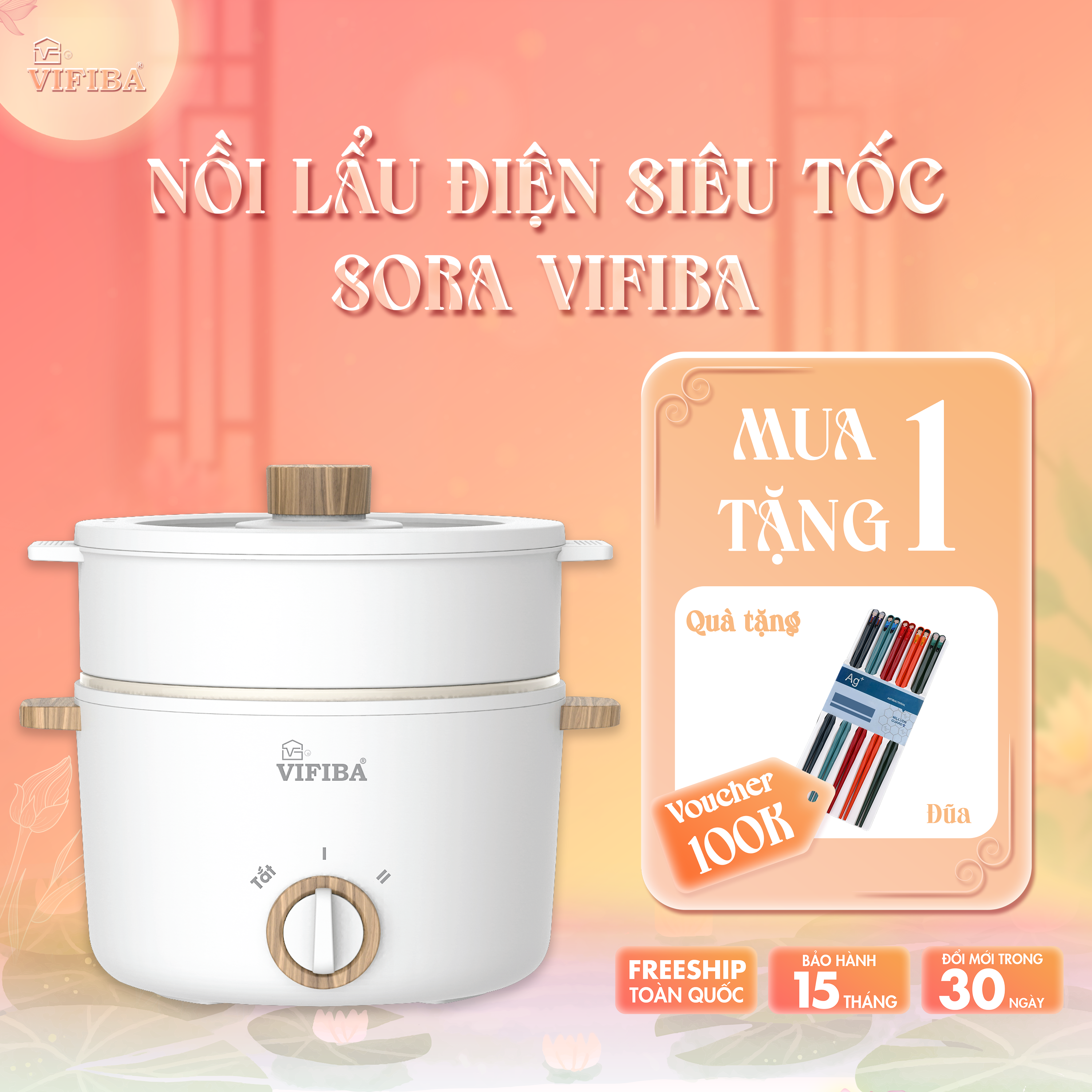 Nồi Lẩu Điện Sora Vifiba - Kèm khay hấp
