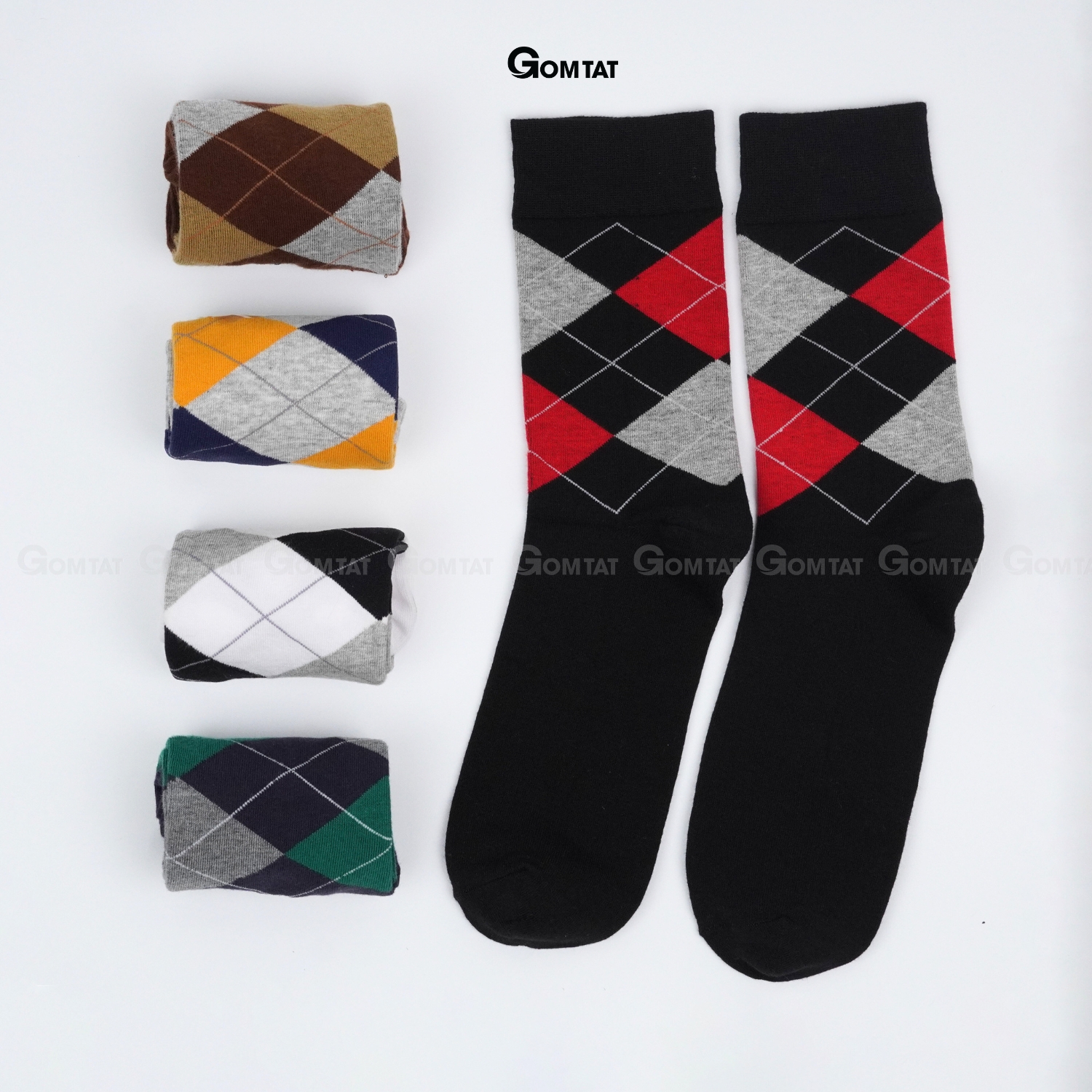 Hộp 5 đôi tất nam cao cổ đi giày tây GOMTAT hoạ tiết quả trám sợi cotton cao cấp LUX-QUATRAM_thumbnail_10