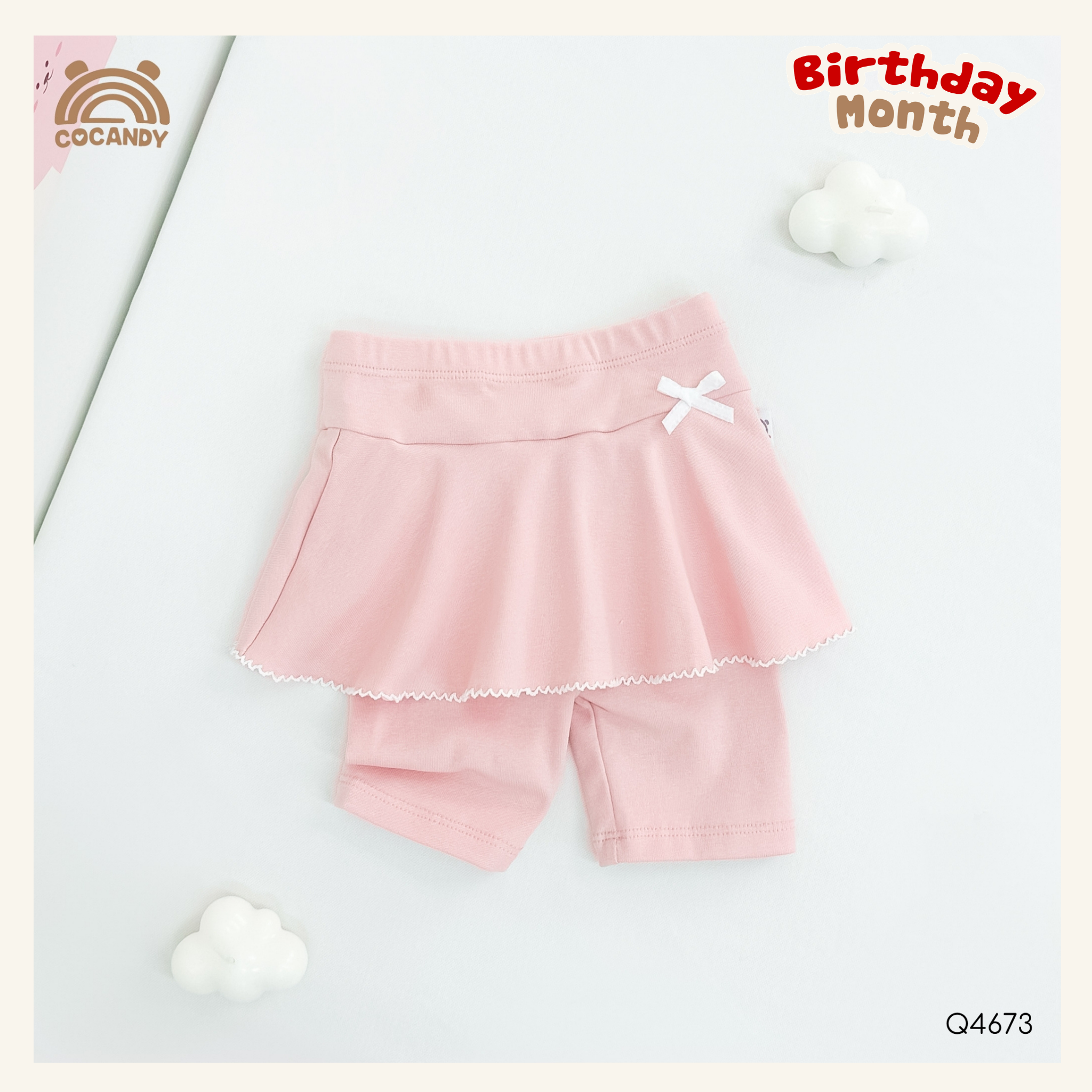 Quần váy legging lửng HỒNG viền sóng phối nơ nhỏ