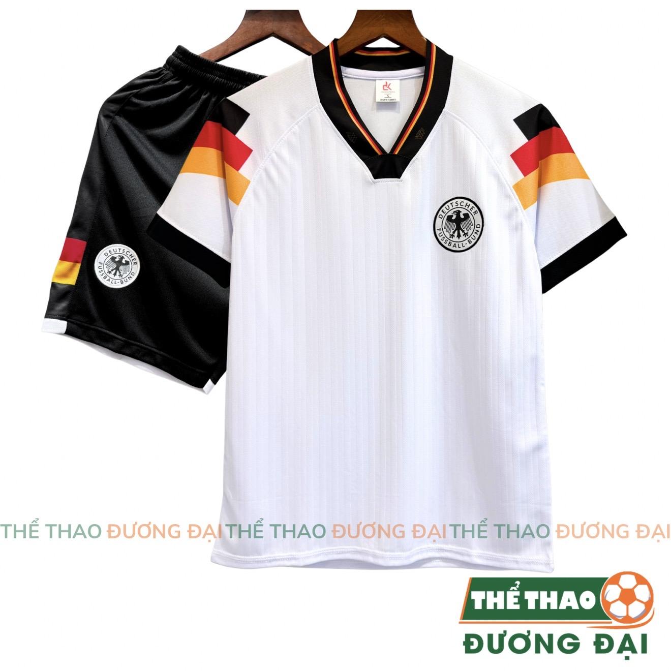 Quần Áo Bóng Đá ĐT Đức Retro 1992 Trắng Thun Mè Thoáng Khí Thể Thao Đương Đại