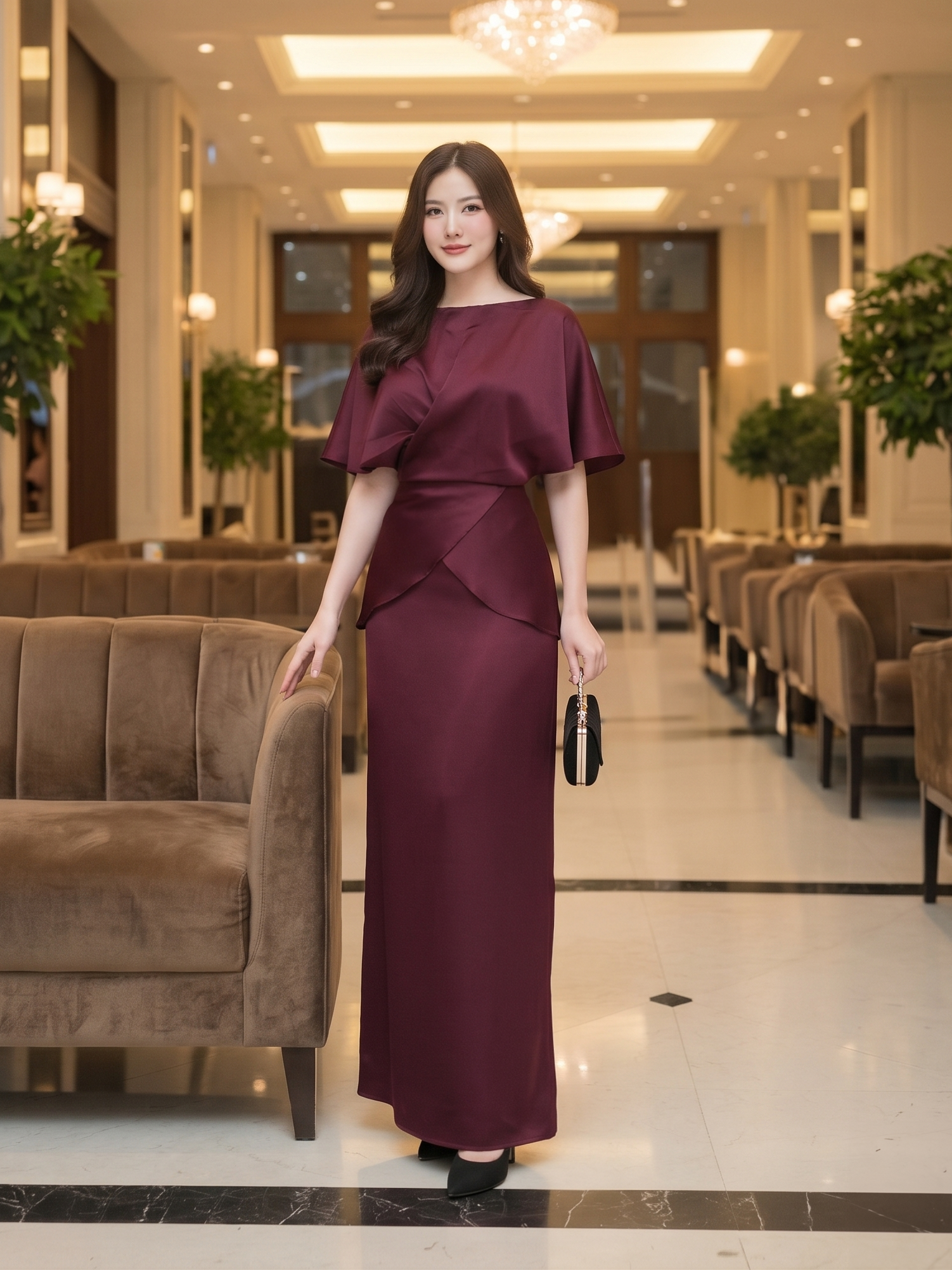 Chân Váy Dài Đô Burgundy Sang Trọng