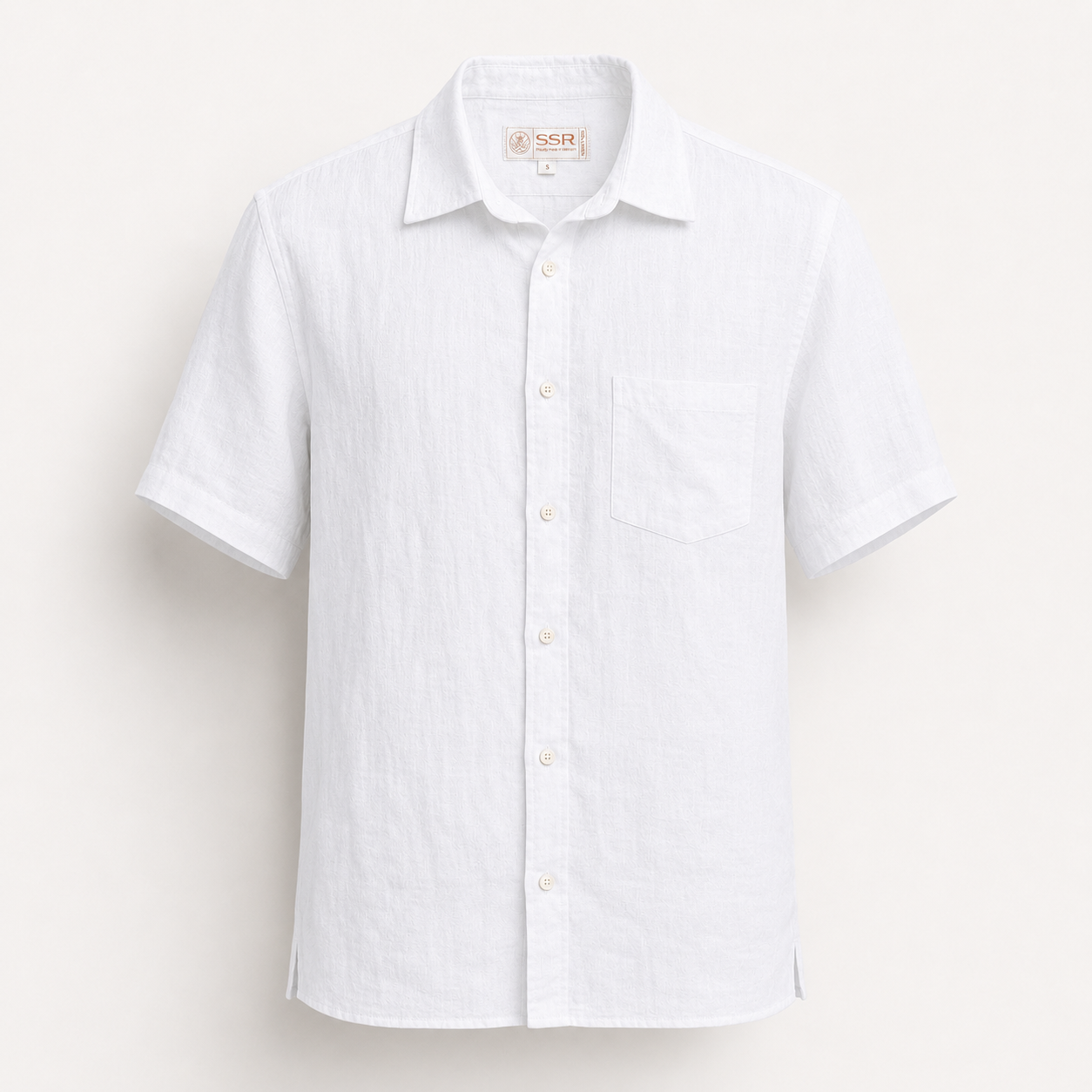 100% PREMIUM LINEN - SƠ MI NGẮN TAY CỔ ĐỨC - Vạt Ngang Túi Ngực