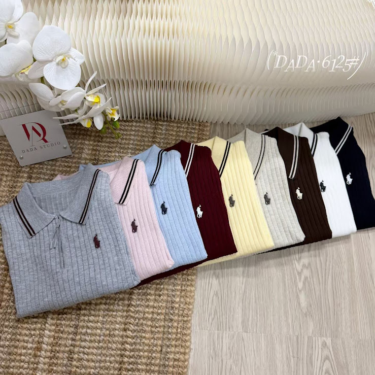 Lucas - Áo len polo cổ bẻ viền 2 sọc nhỏ gân dọc thêu logo_thumbnail_4