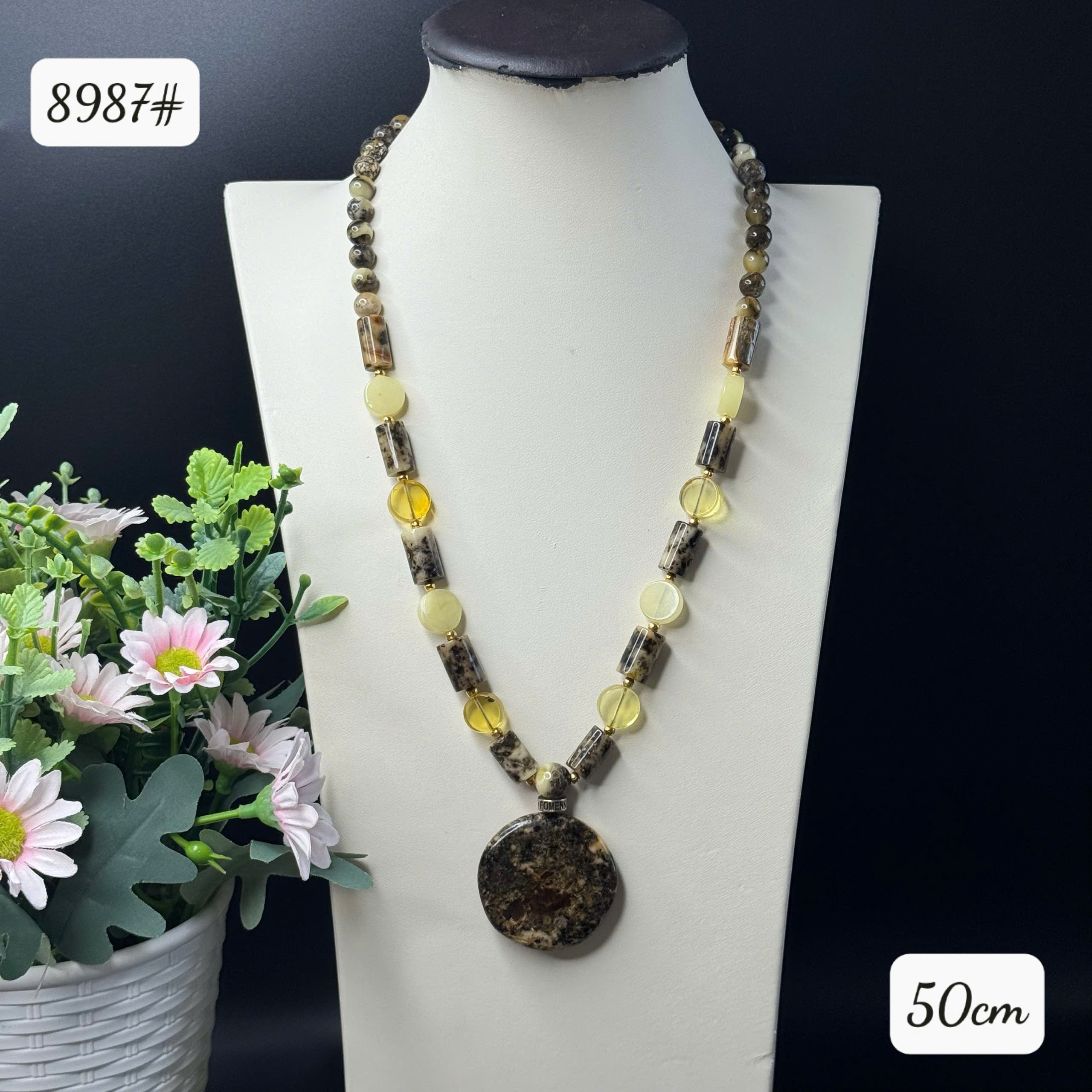 Dây Chuyền Hổ Phách Rêu Mộc Mix Lu Đồng Xu Sữa Tự Nhiên - Mã 8987