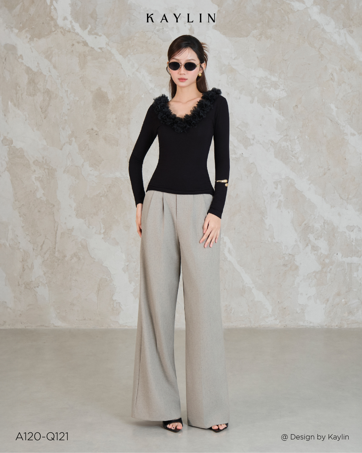 Áo Kiểu Cổ Phối Hoa KAYLIN Floral Trim Top