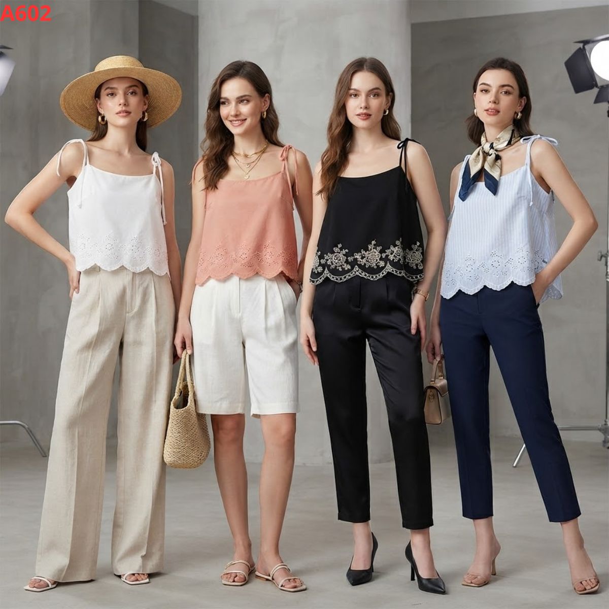 A602 - Áo 2 dây cotton thêu