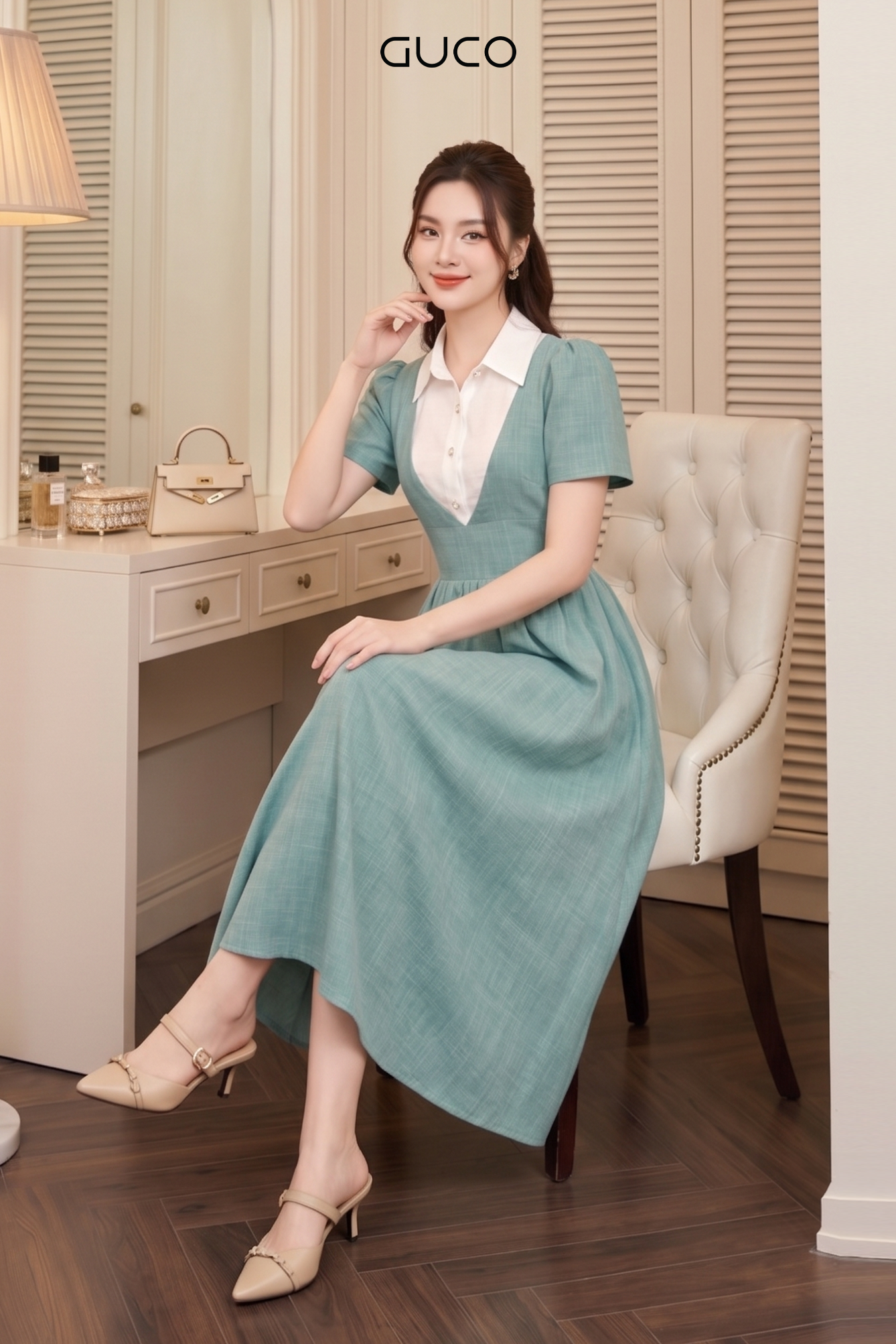 Đầm Xòe Xanh Mint Phối Cổ Sơ Mi Trắng - 5200_thumbnail_2