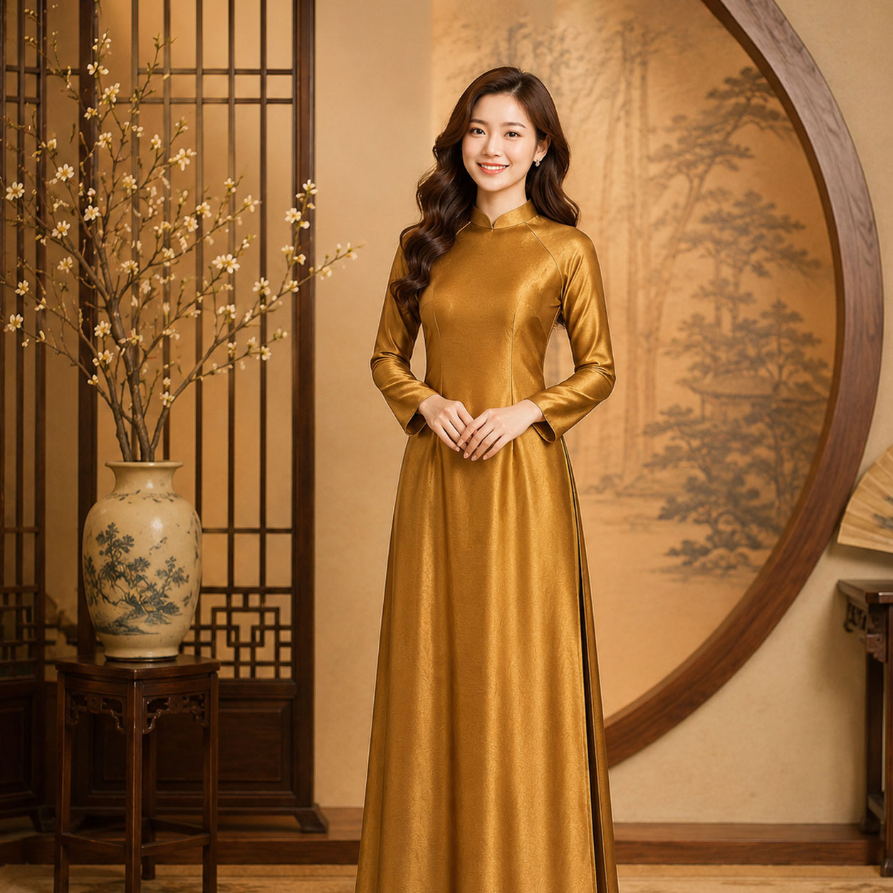 Áo Dài Truyền Thống Nữ Tằm Ánh Cao Cấp Nhiều Màu  TT26-01_thumbnail_0