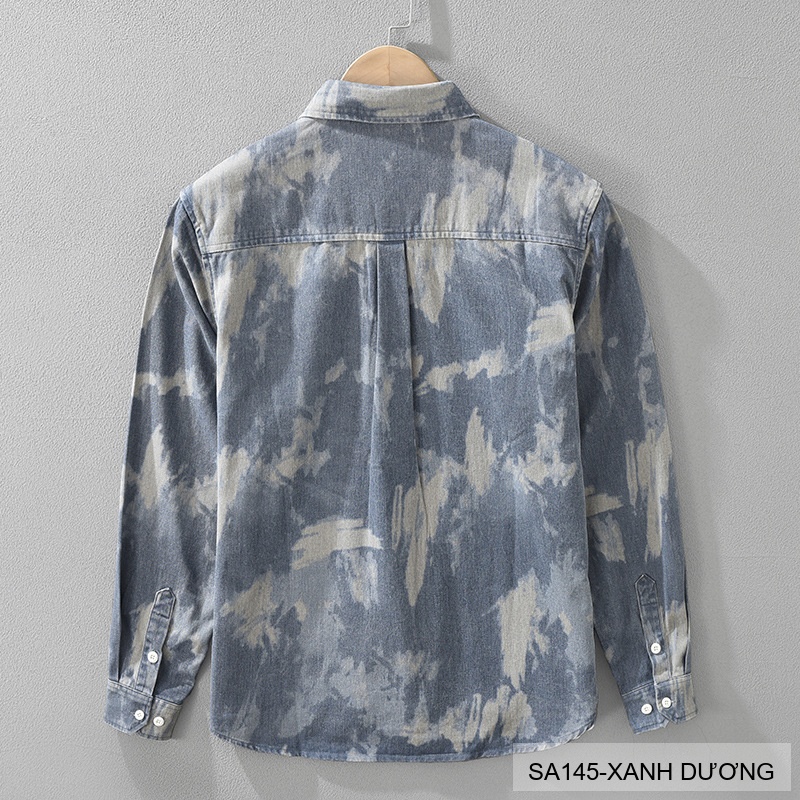 SA145 - Áo Sơ Mi Nam Tay Dài Phong Cách Retro Denim In Hoa Văn Bông 100%_thumbnail_5