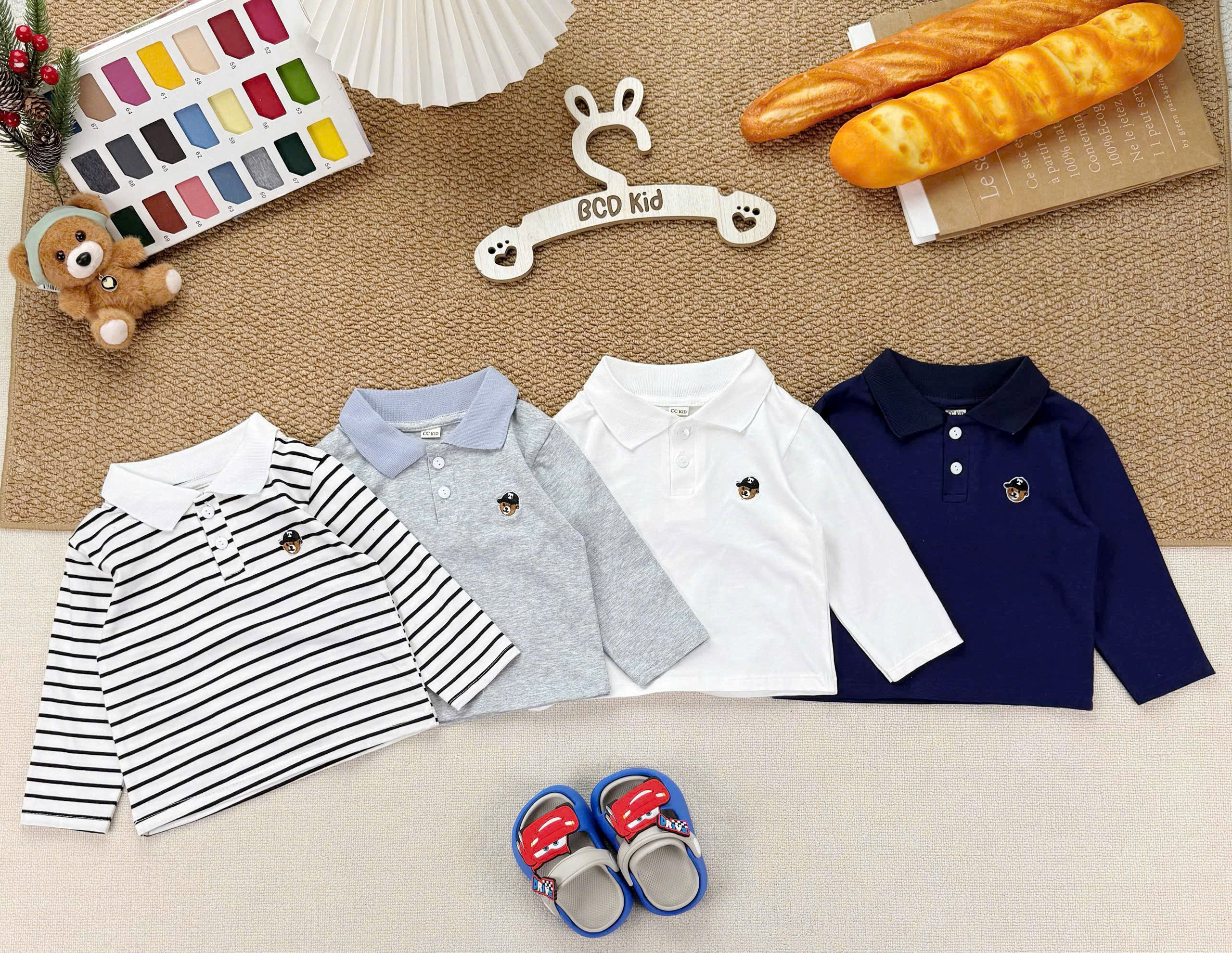 M87 SET 4 ÁO POLO DÀI TAY THÊU MẶT GẤU- A106.302