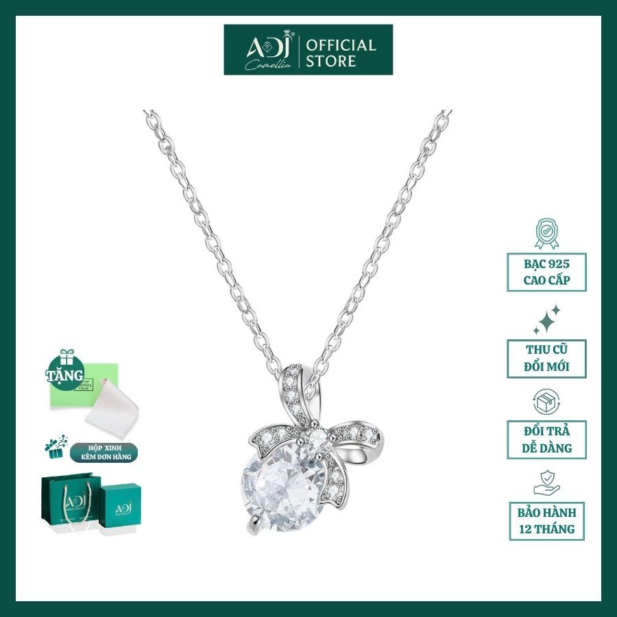 Dây Chuyền Nữ ADJ Bạc Ý 925 Hình Nơ Cách Điệu Nạm Đá CZ Tấm, Vòng Cổ Cao Cấp Đính Đá CZ Sang Trọng - SD54127AD