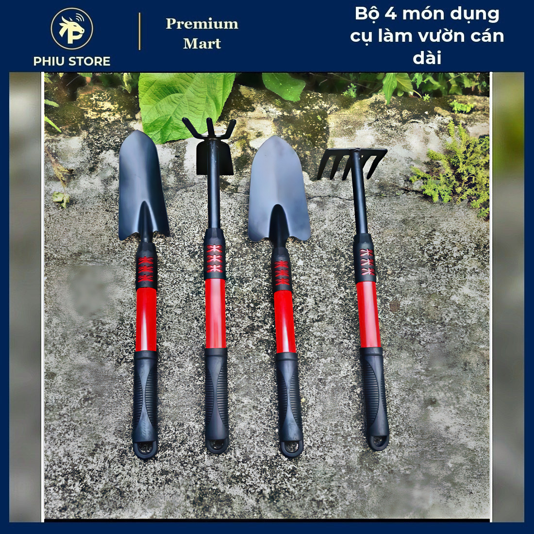 Bộ Làm Vườn 4 Món - Bộ 4 Món Dụng Cụ Làm Vườn Cán Dài, Bộ Xẻng Trồng Cây - PHIU STORE_thumbnail_5
