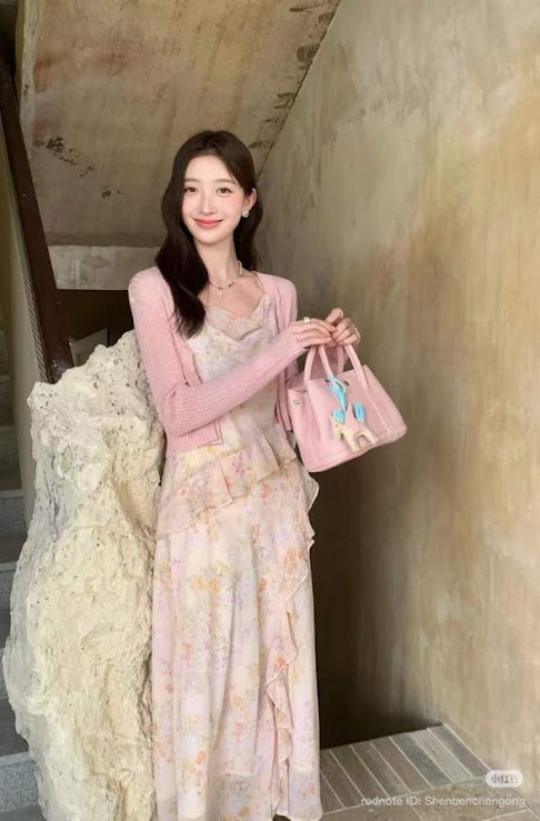 Lucas - Set váy hoa 2 dây dáng dài bèo lượn chéo + áo khoác cardigan_thumbnail_2