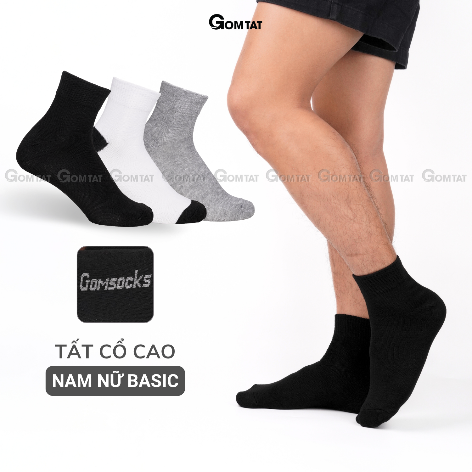 Tất cổ cao nam nữ GOMTAT trơn màu basic thoáng khí - VNX-SOCKS-CAO